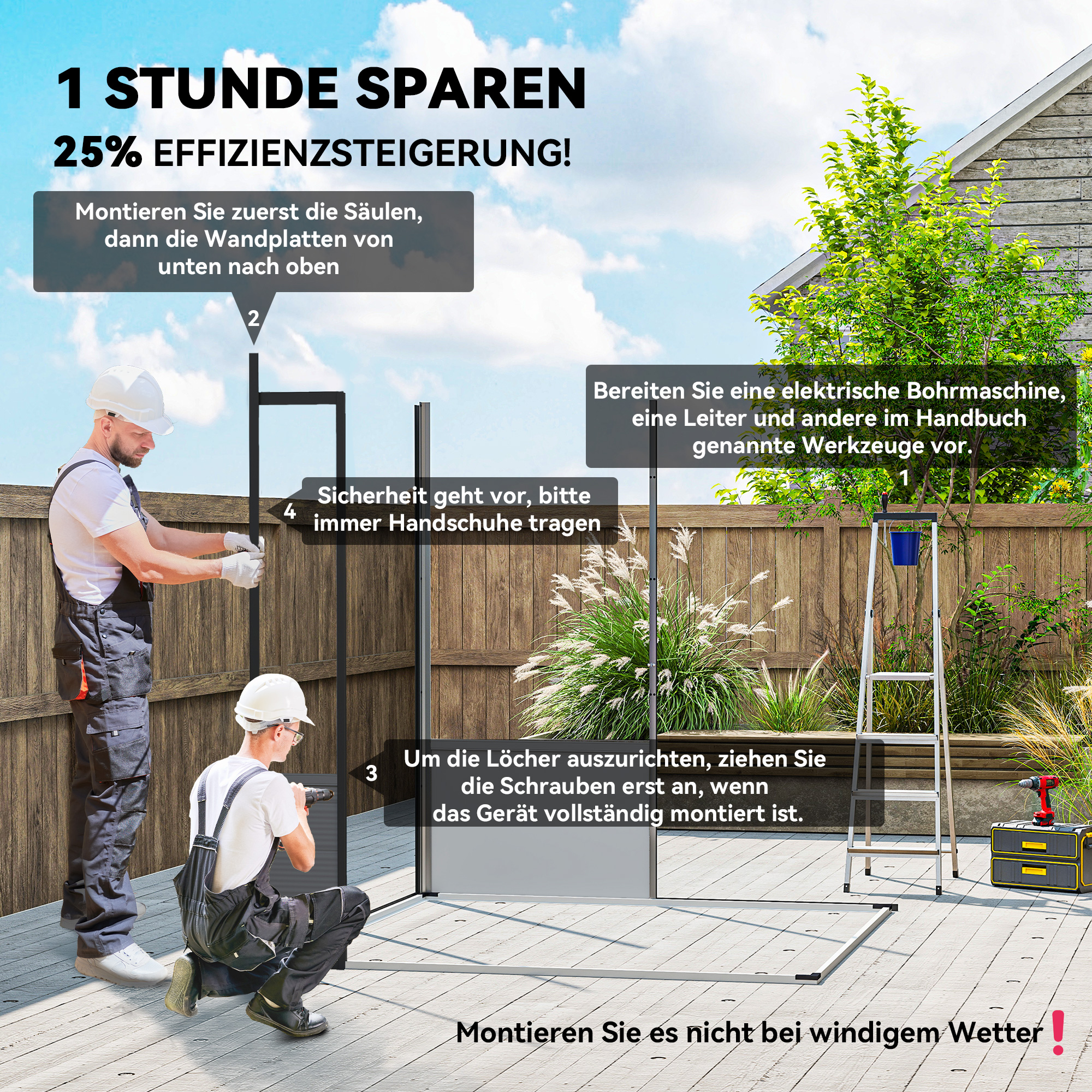 1,9 x 1,9  m Gartenschuppen, Werkzeugschuppen aus Kunststoff , verschließbare Türen, 2 Lüftungsöffnungen, Hellgrau