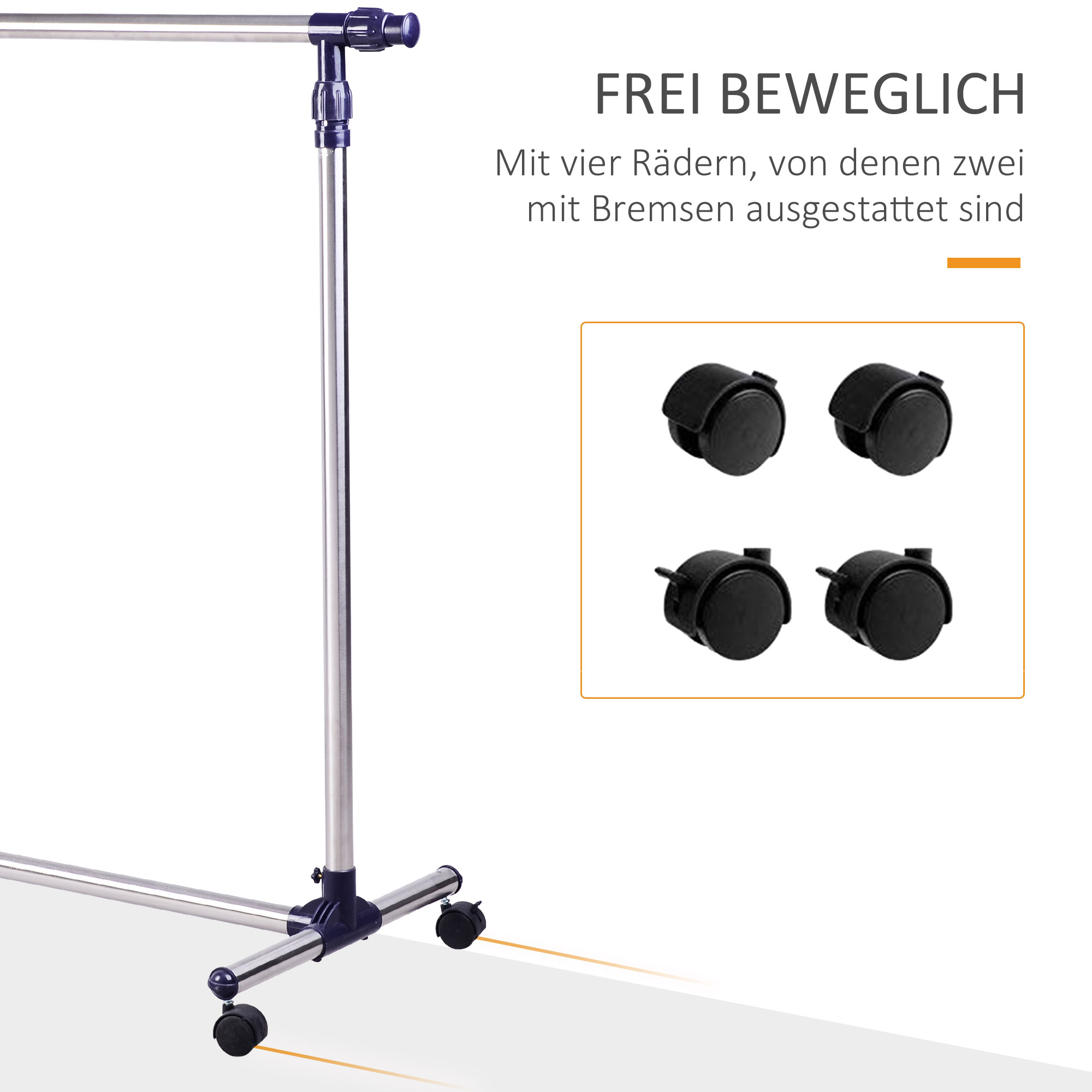 Garderobenständer Kleiderständer mit Rollen Höhenverstellbare und Ausziehbare Kleiderstange Wäscheständer Freistehender Garderobe für Eingangsbereich Edelstahl 86 x 45 x 95 cm