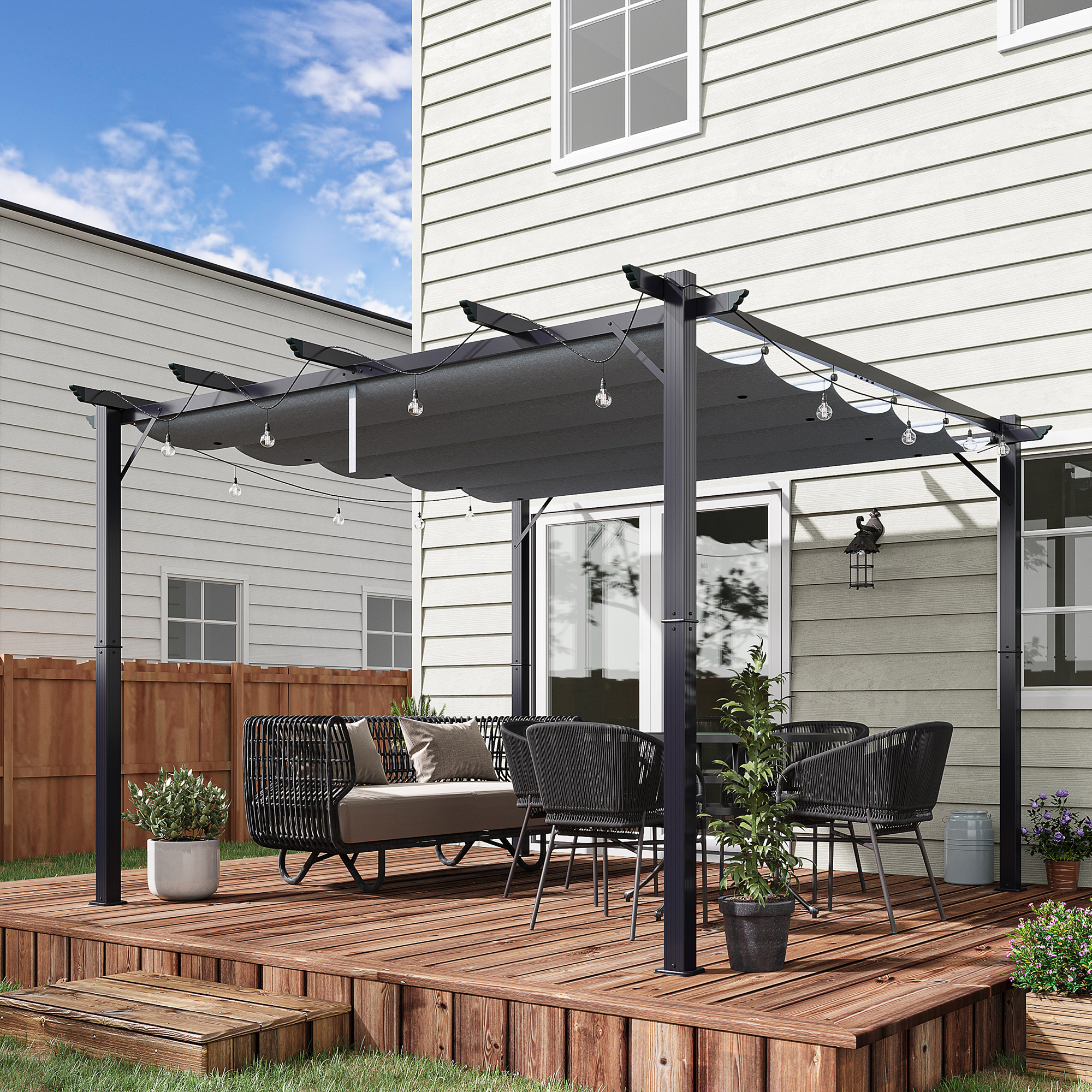 Pergola Pavillon Terrassenüberdachung mit Schiebedach Garten Alu Kohlegrau+Dunkelgrau 3x3x2,23 m
