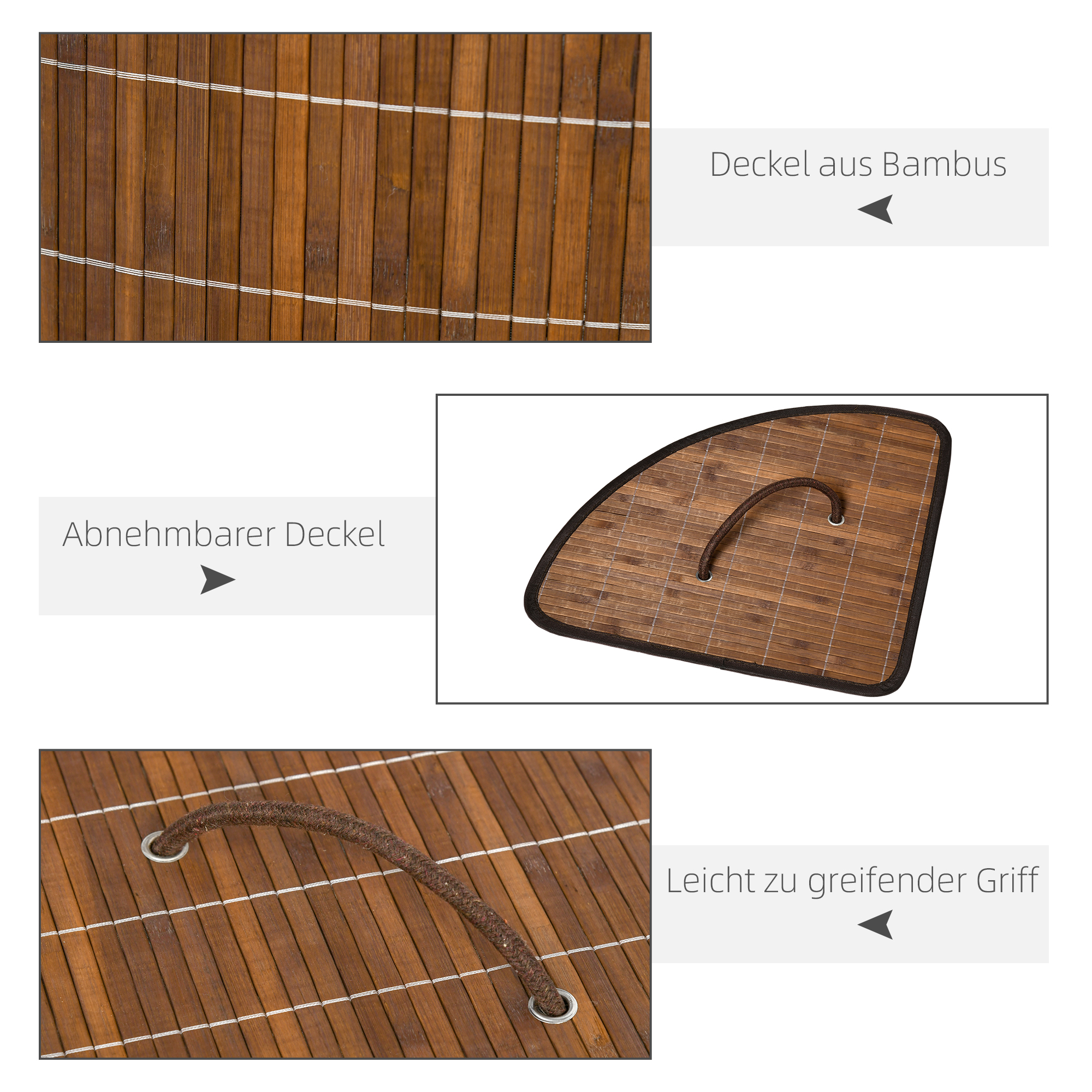 Wäschekorb Wäschesammler, 55L Fassungsvermögen, abnehmbarer Deckel, 38 cm x 38 cm x 57cm, Braun