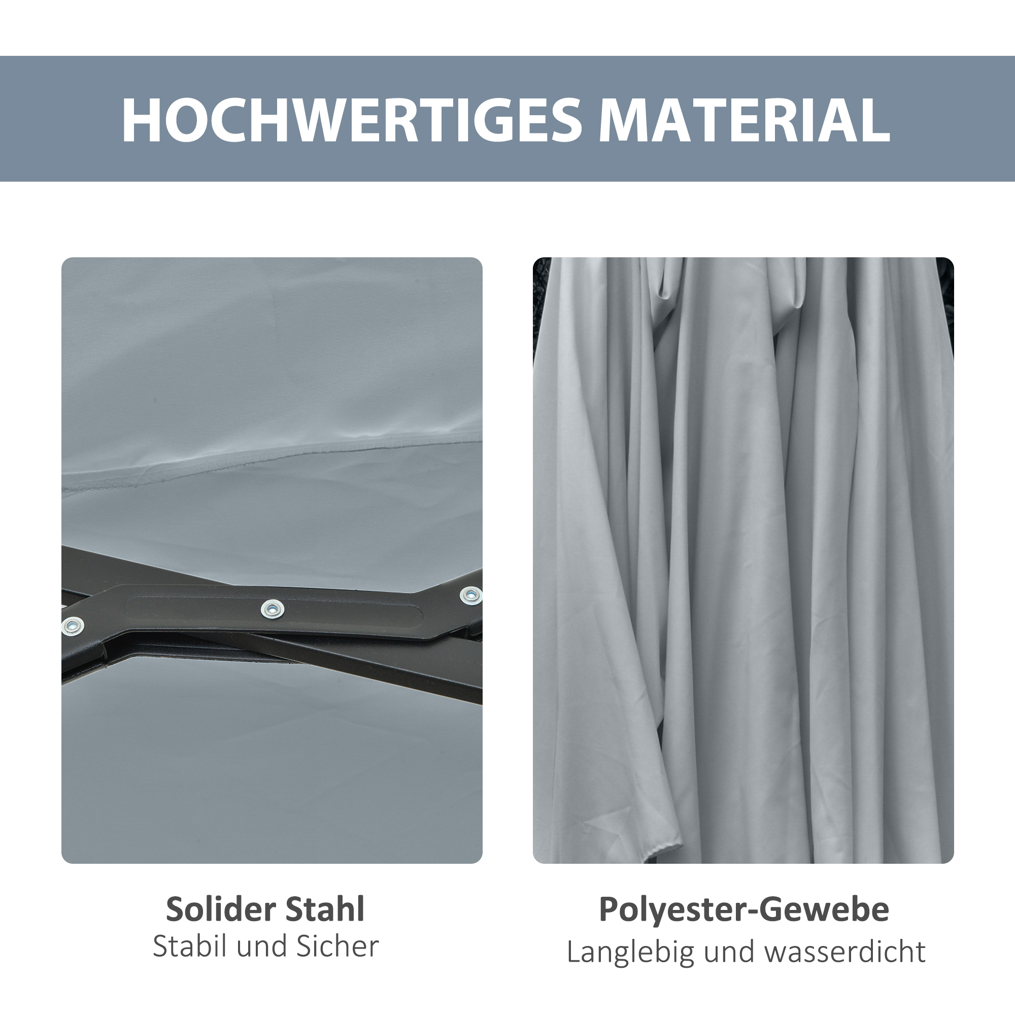 Sonnenschirm mit LED Solar 4,5m Doppelsonnenschirm Gartenschirm Marktschirm Terrassenschirm Oval Hellgrau+Schwarz