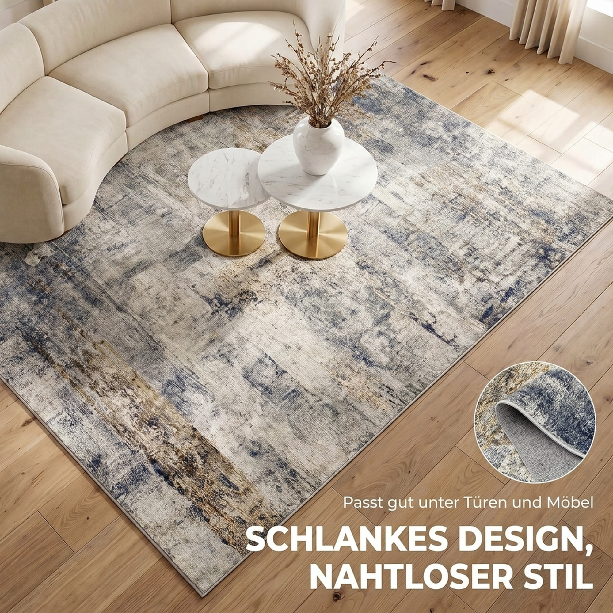 Wohnzimmerteppich, Polyester, modernes künstlerisches Muster, waschbar, Grau