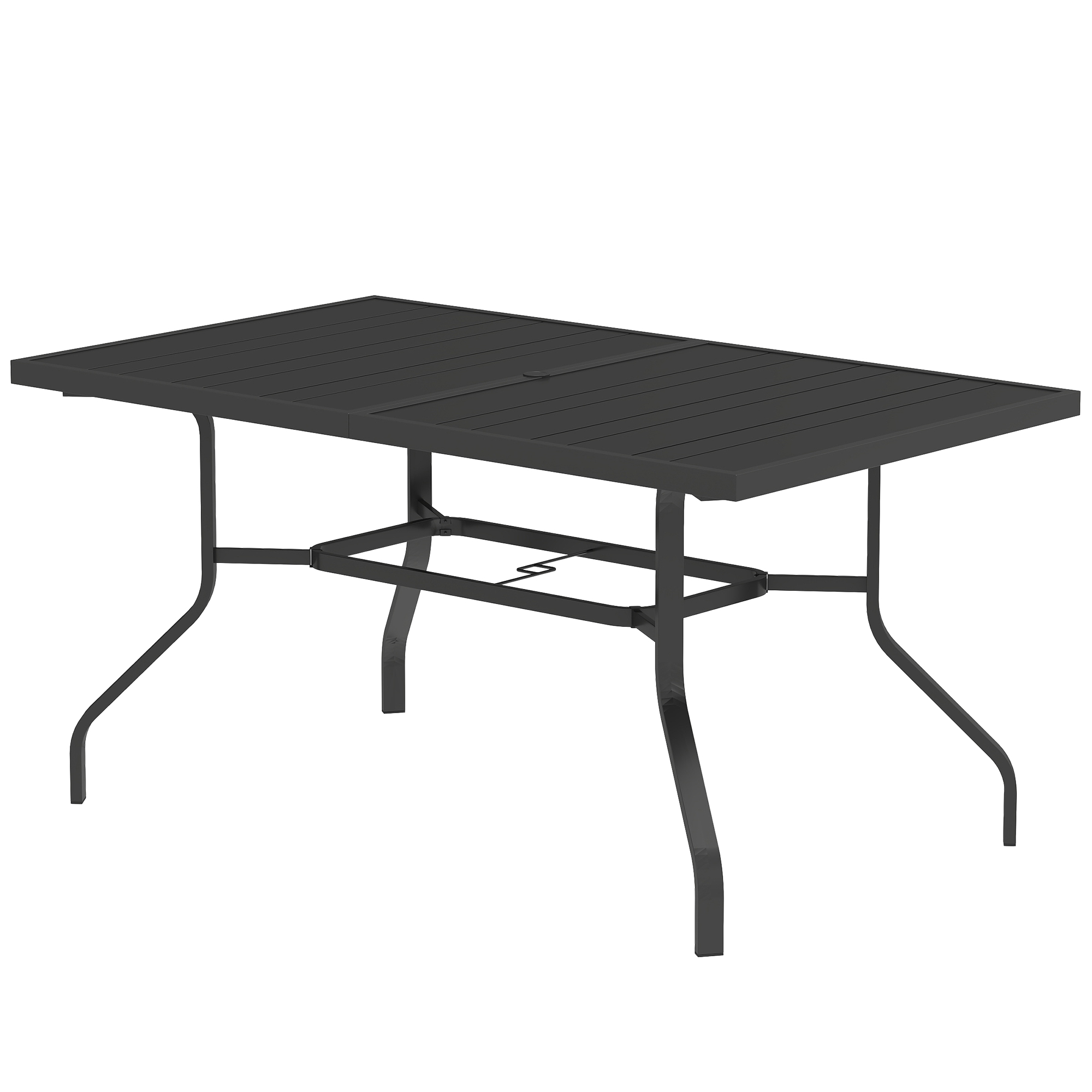 Gartentisch 152x90 cm, Wetterfest Balkontisch aus Stahl, Beistelltisch mit Schirmloch, Latten-Design Schwarz