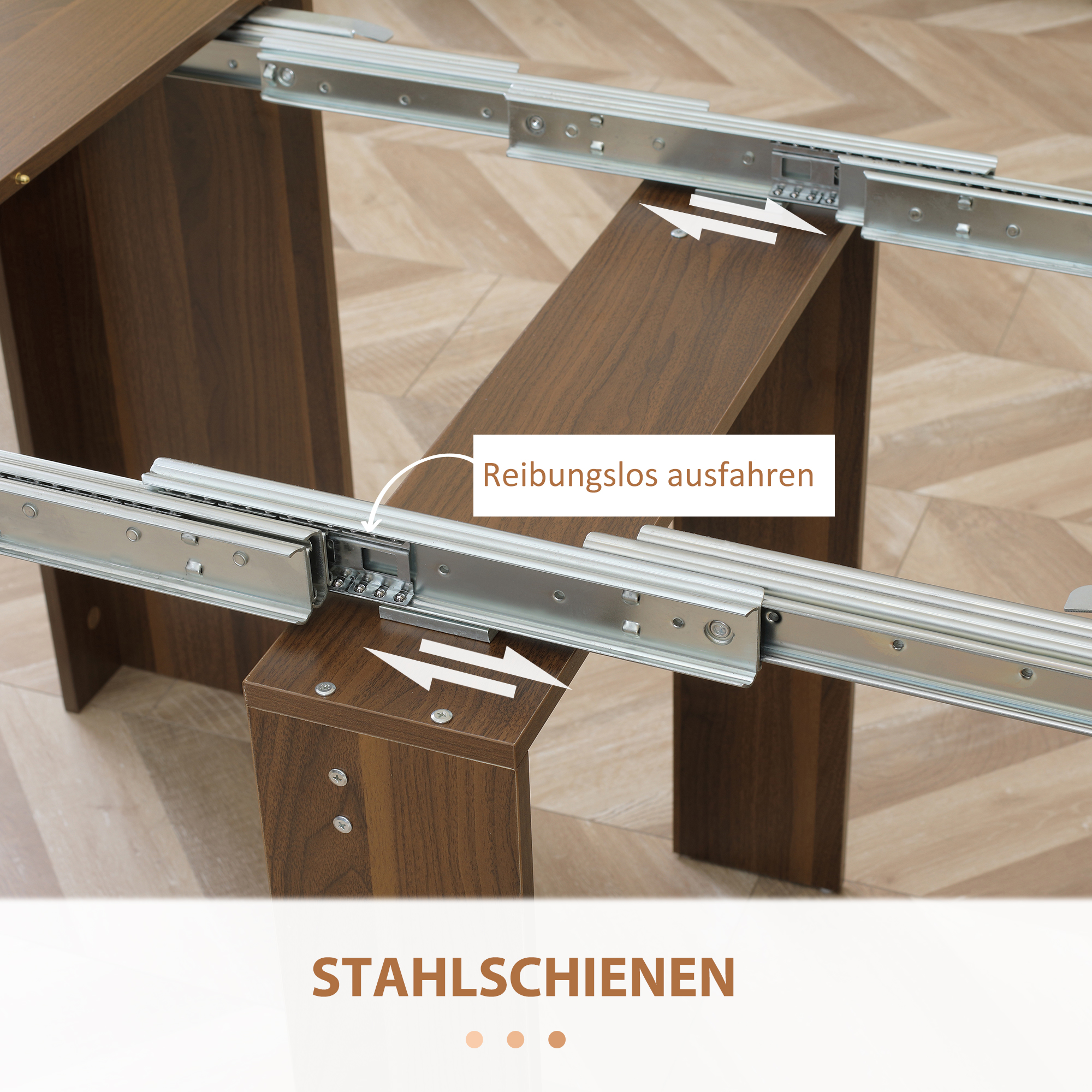 ausklappbarer Esstisch, ausziehbarer Esstisch  Esstisch, mobil, modernes Design, 180cm x 85cm x 75cm, Braun