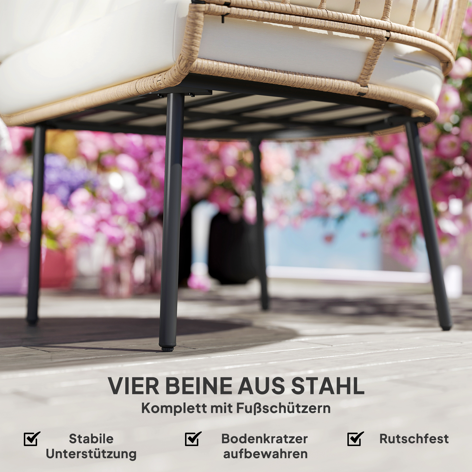 Rattansessel Ei-Förmig mit abnehmbarem Kissen, Polster, Outdoor Sessel aus Rattan 95 x 80 x 155 cm Beige