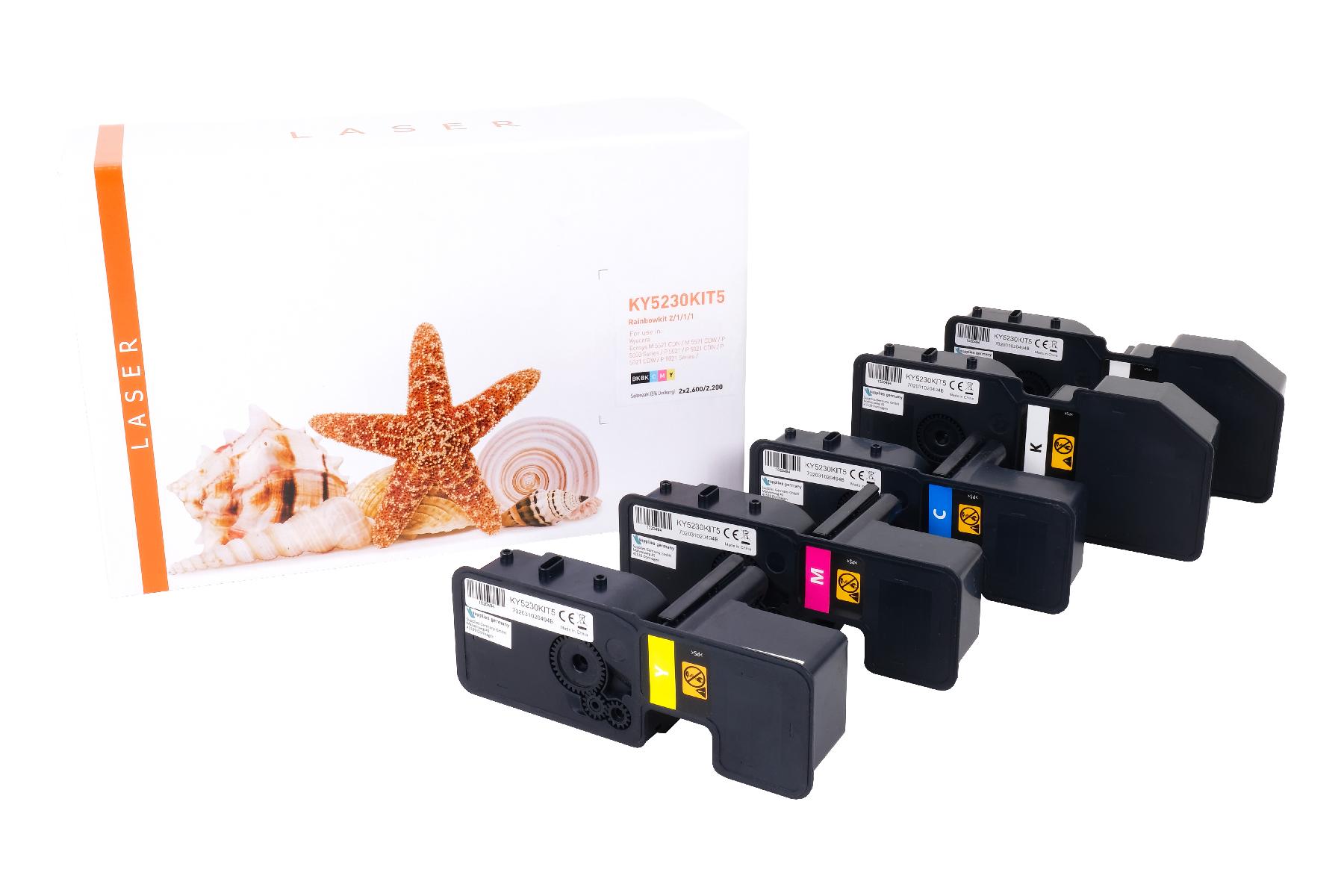 TK5230KIT5 alternativ Toner Rainbowkit für Kyocera / TK5230 / BK2x2.600 / CMY2.200 Seiten