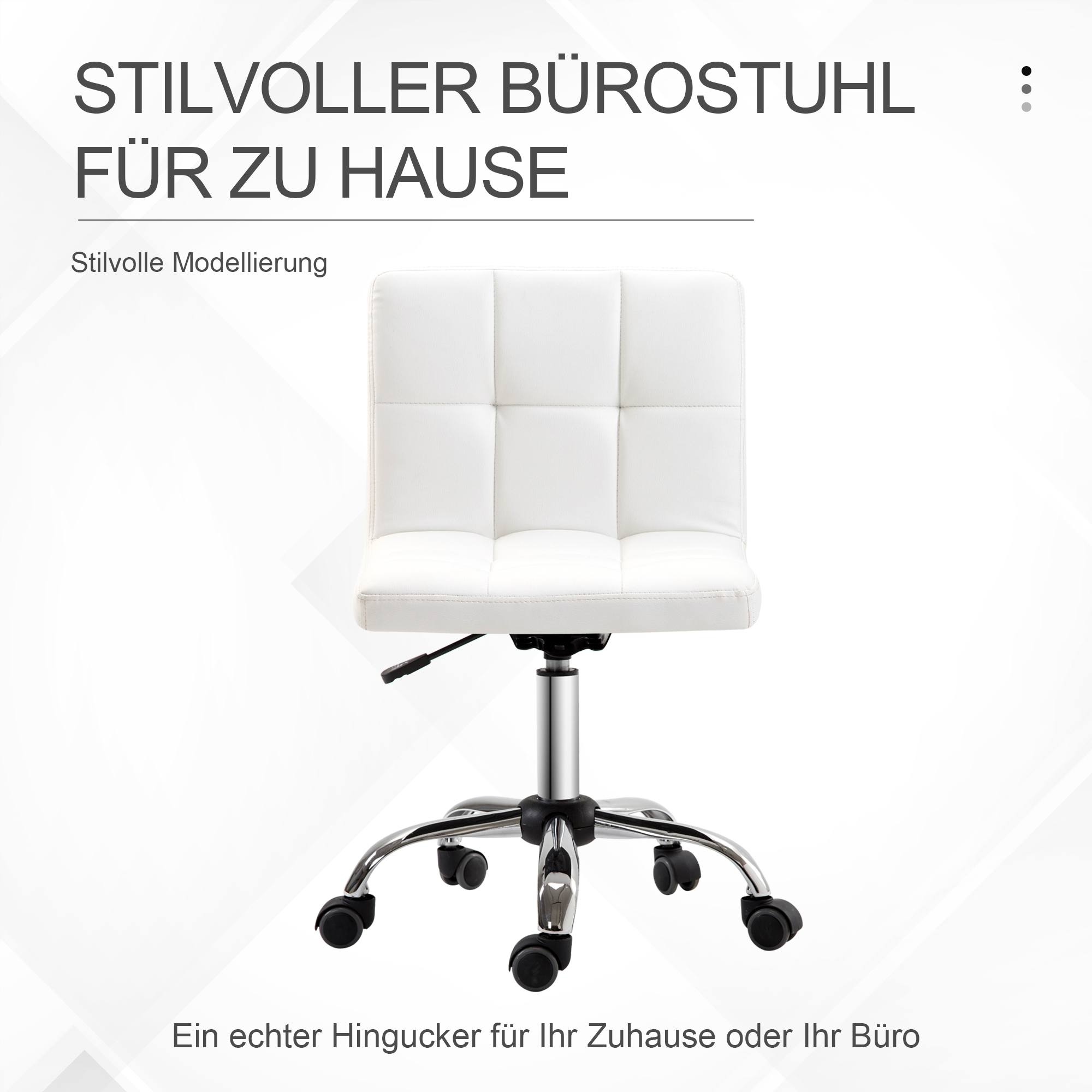 Bürostuhl, Drehstuhl, Kunstleder, Stahlstruktur, 5 Räder, gepolstert, Weiß