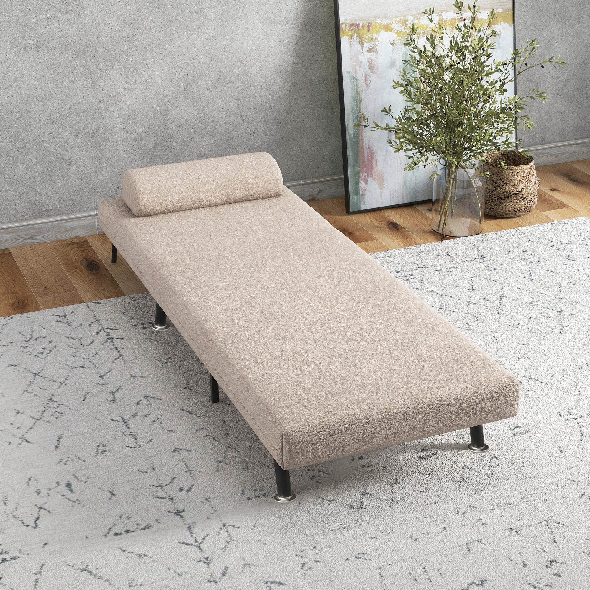 Klappsessel mit Bettfunktion, klappbarer Relaxsessel in Leinenoptik, Verstellbare Rückenlehne, 75 x 70 x 75 cm, Beige