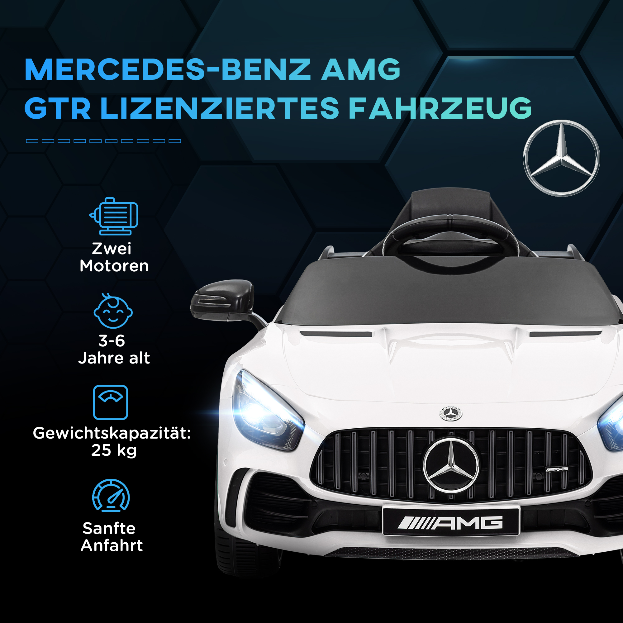 Elektro-Kinderauto, Mercedes, 3-5 km/h, Fernbedienung, Licht & Musik, Weiß