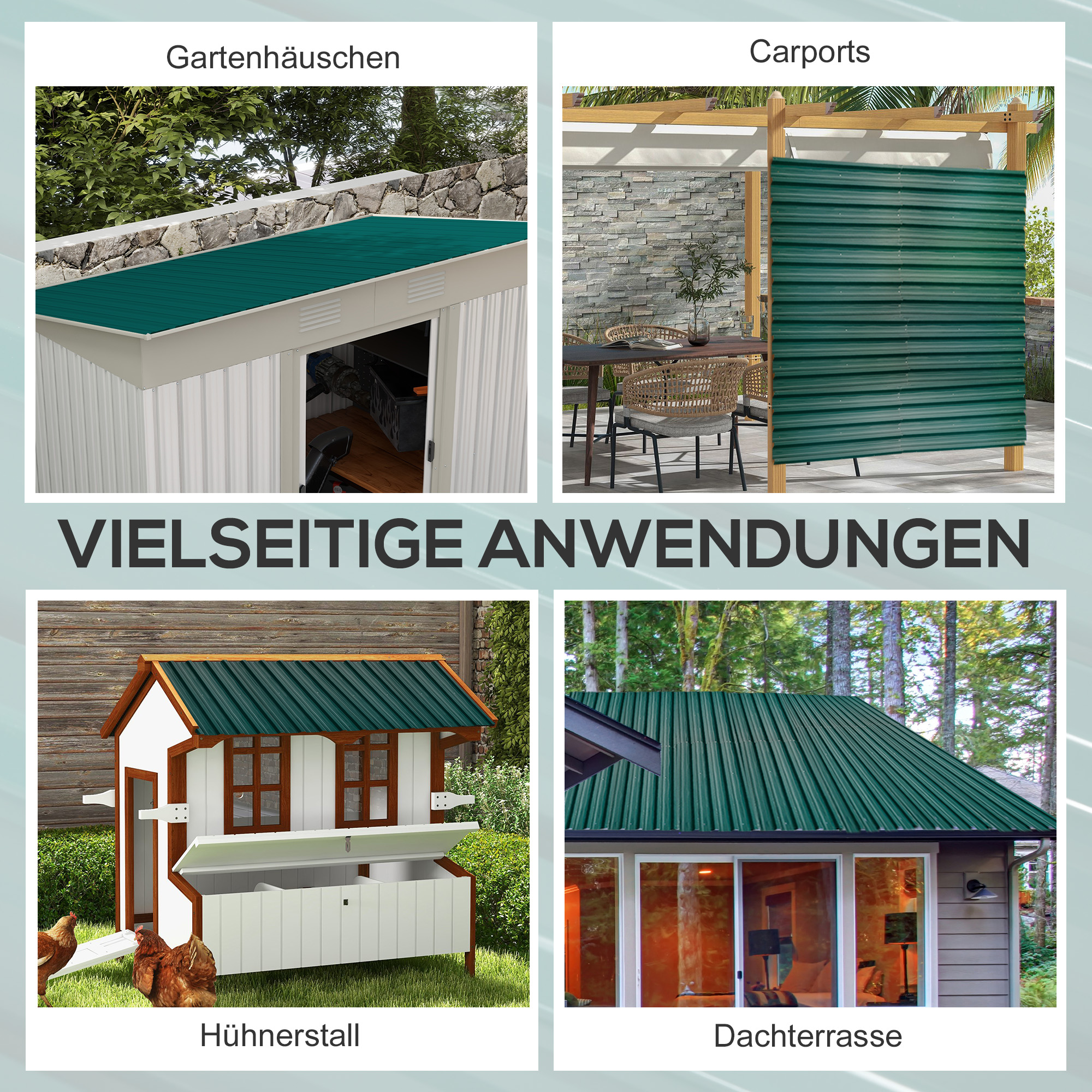 12 Stück Trapezblech 129x45cm 7m² Verzinkt Dachblech 0,25 mm Wetterfest Profilblech Grün