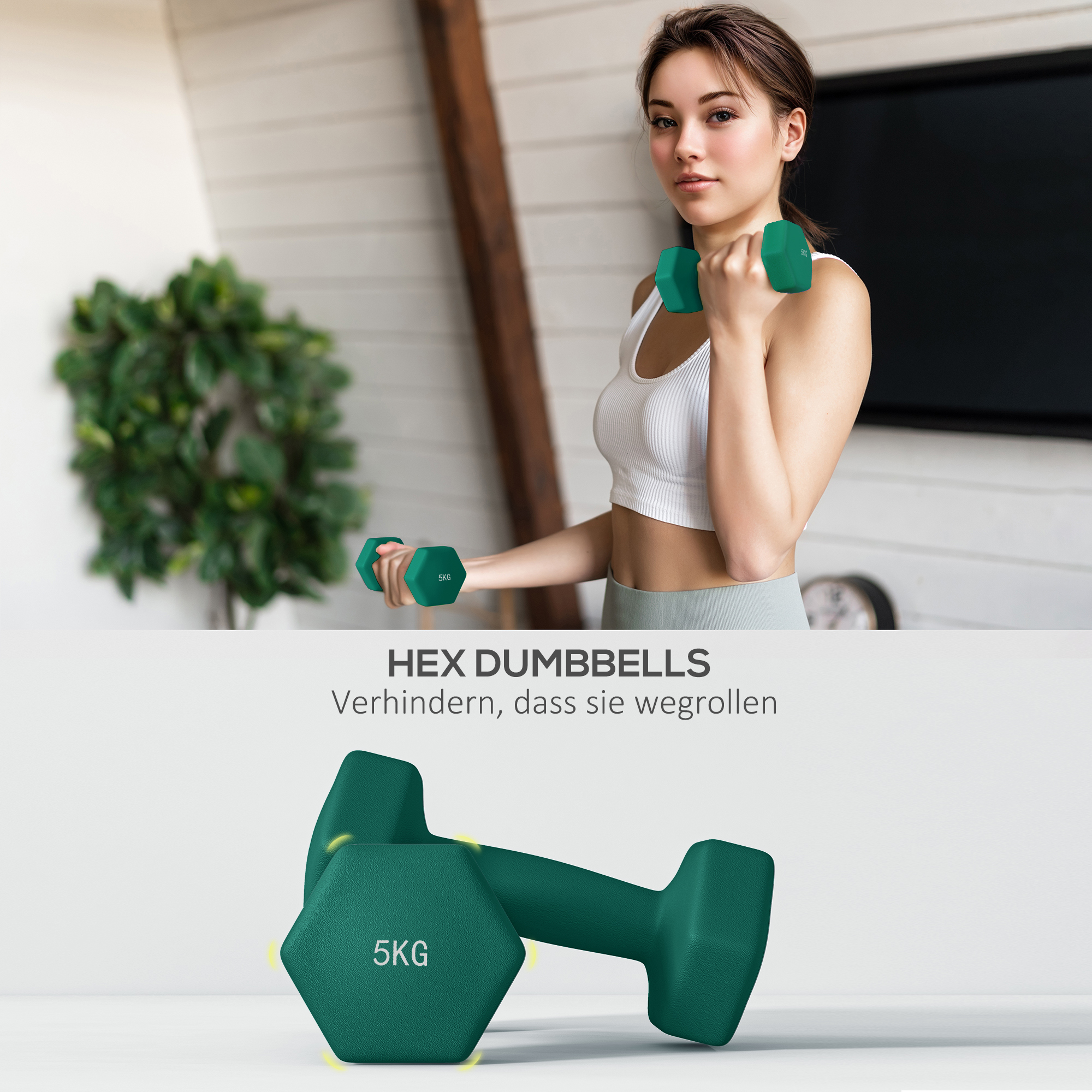 Hantelset mit Aufbewahrungsgestell, Set mit 6 Hanteln für Fitness-Training, 2 x 3kg, 2 x 4kg, 2 x 5kg