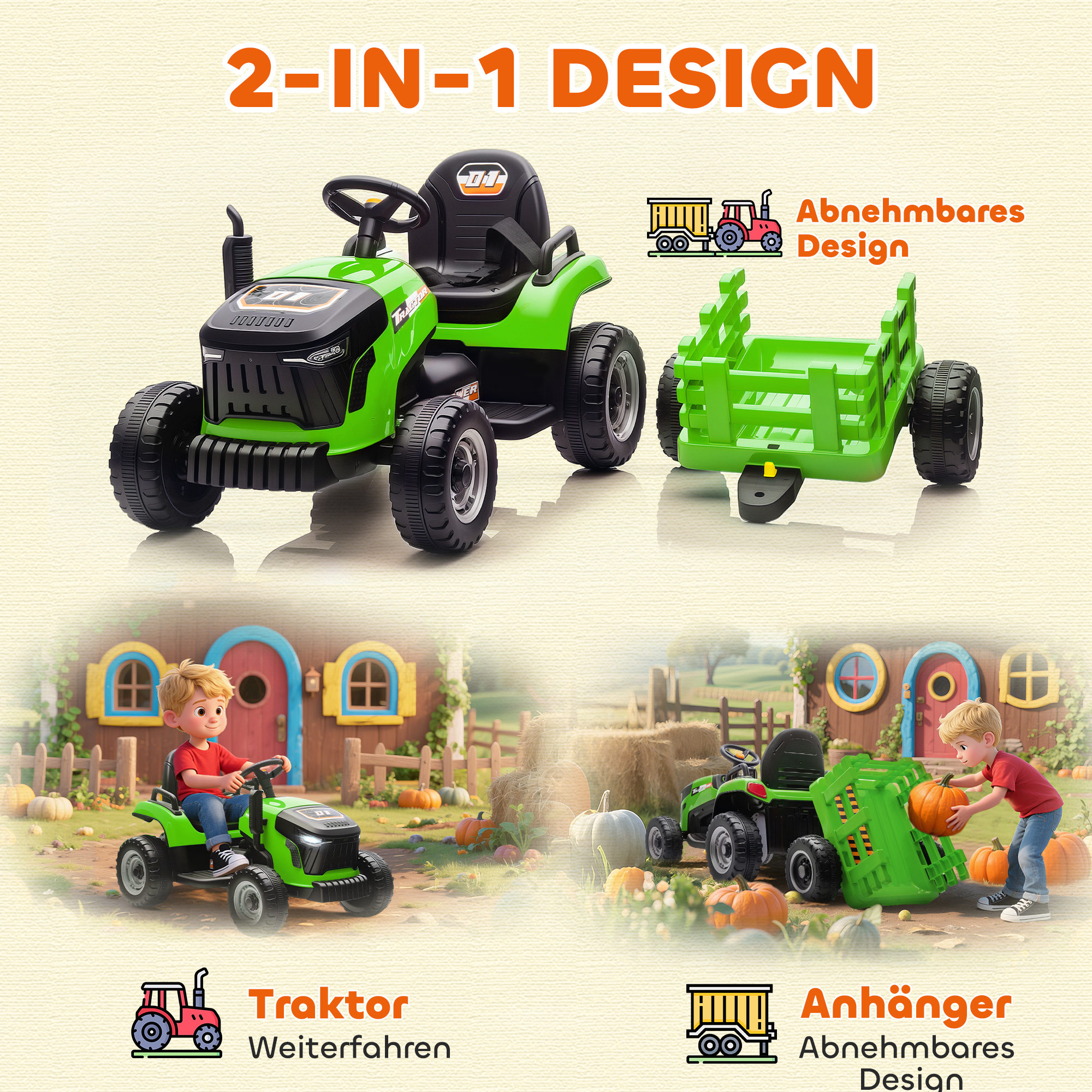 Kindertraktor, mit Fernbedienung, grün
