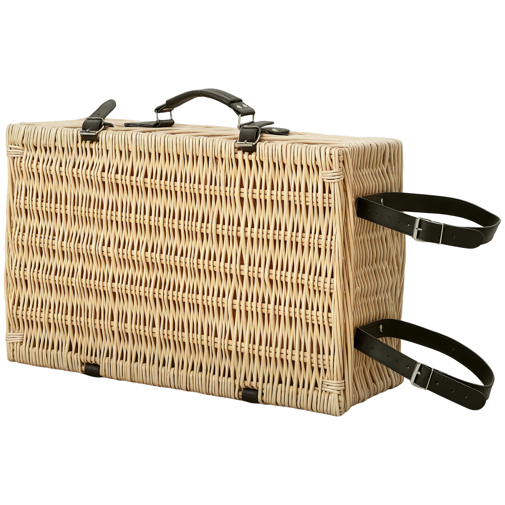 Picknickkorb aus Weidenholz Picknickkoffer für 4 Personen mit Isoliert Kühlfach Besteck Set Naturholz