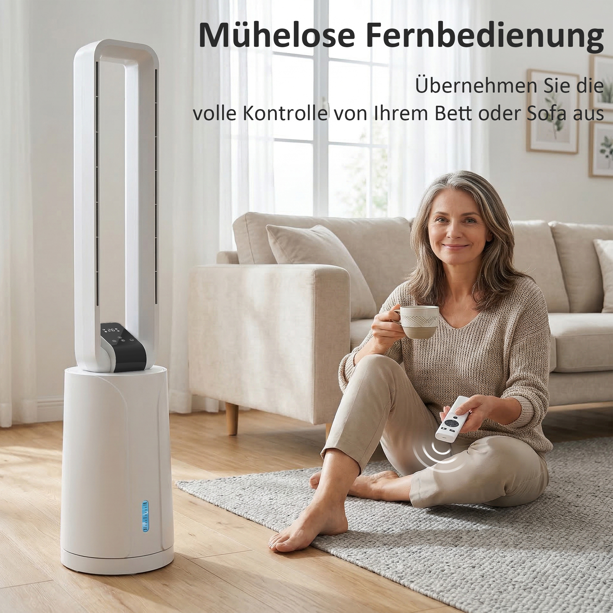 Verdunstungsluftkühler mit Fernbedienung, 15-Stunden-Timer, Kühlakku für Zuhause und Büro, Weiß
