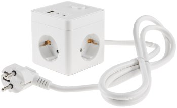 Steckdosen-Würfel mit USB 20W PD / USB-A /USB-C,3-fach, 1,5m Kabel, weiß