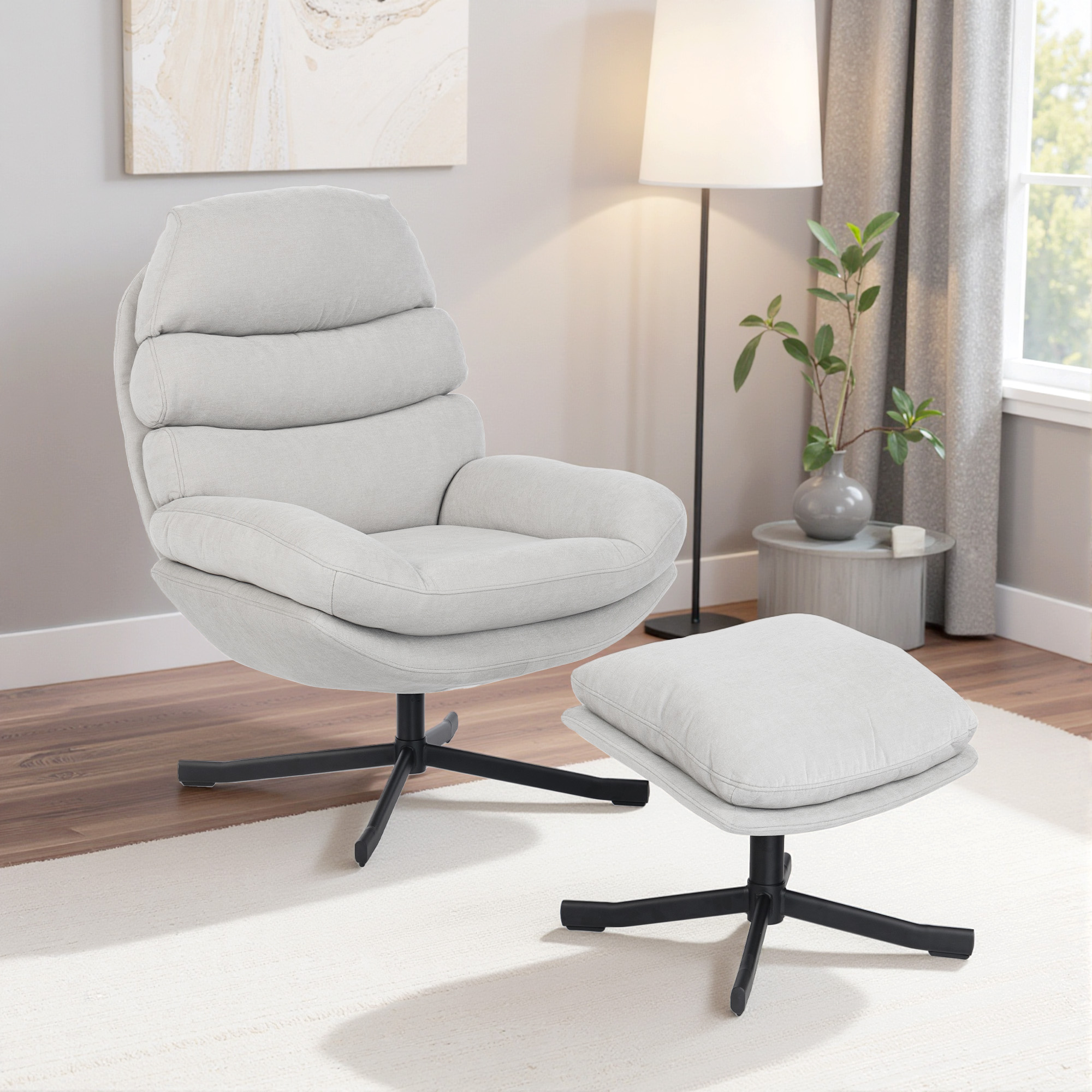 Relaxsessel mit Hocker Sessel Loungesessel mit Chenille-Stoff, Modern Fernsehsessel, 78 x 93 x 100 cm, Cremeweiß