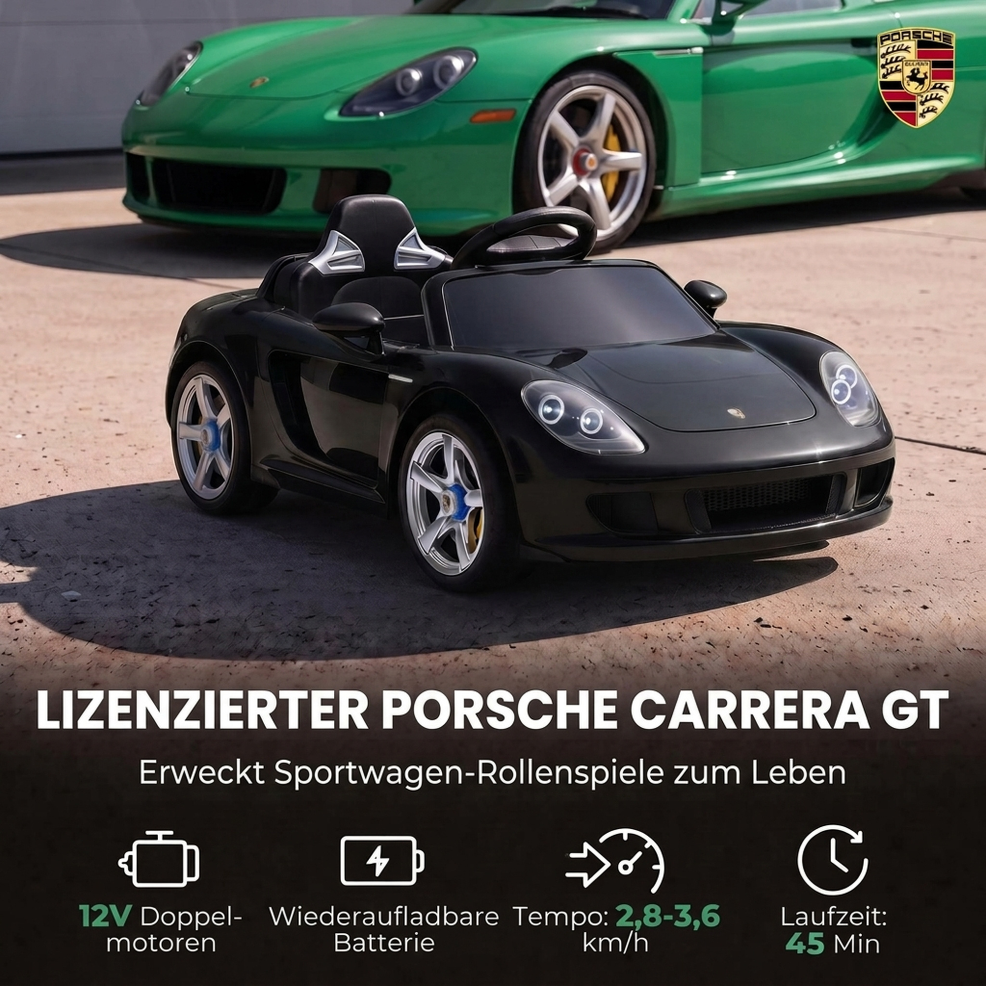 Kinder Elektroauto Porsche 12V Kinderauto mit Lithium-Akku Fernbedienung 2 Motoren Sanftanlauf Hinterradfederung