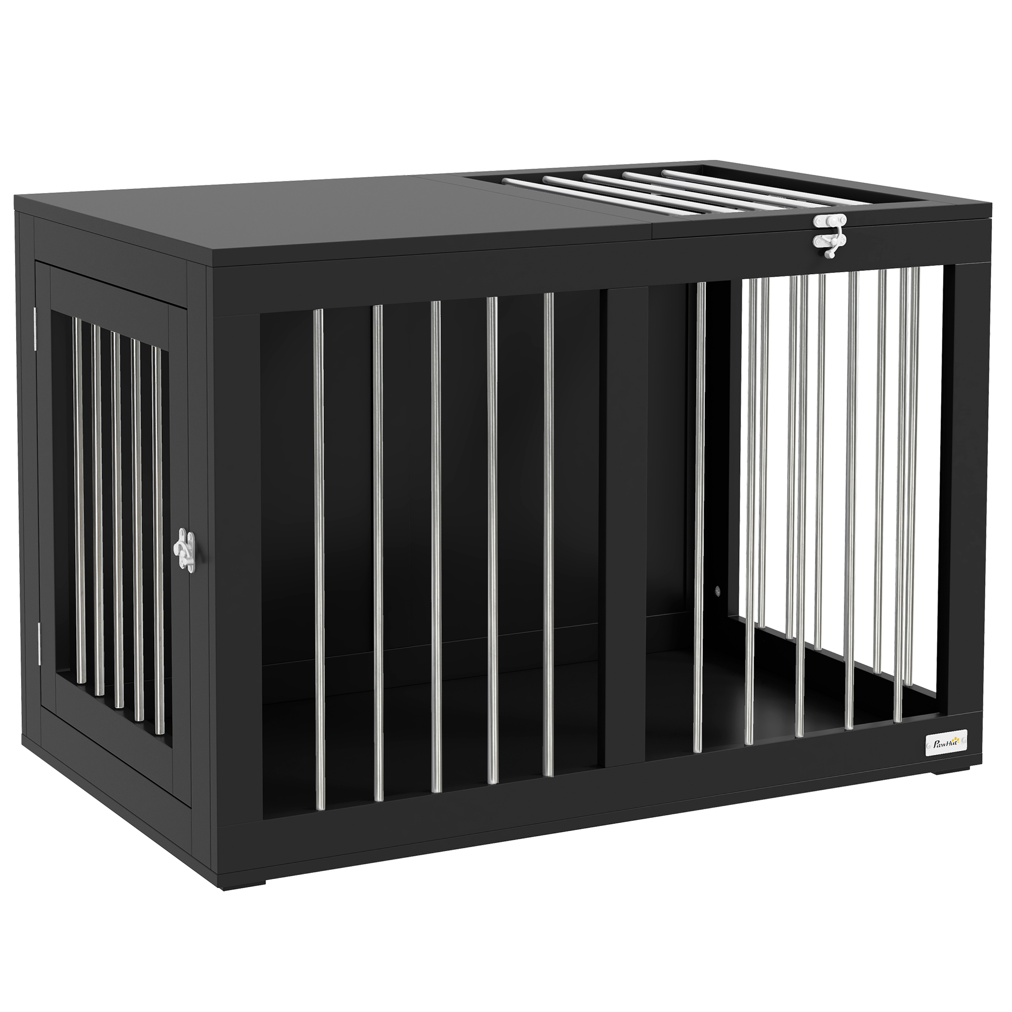 Hundekäfig Hundebox Hundetransportbox,  2 Türen, verriegelbar, Stahlgitter, 80 cm x 50 cm x 56,5 cm, Schwarz