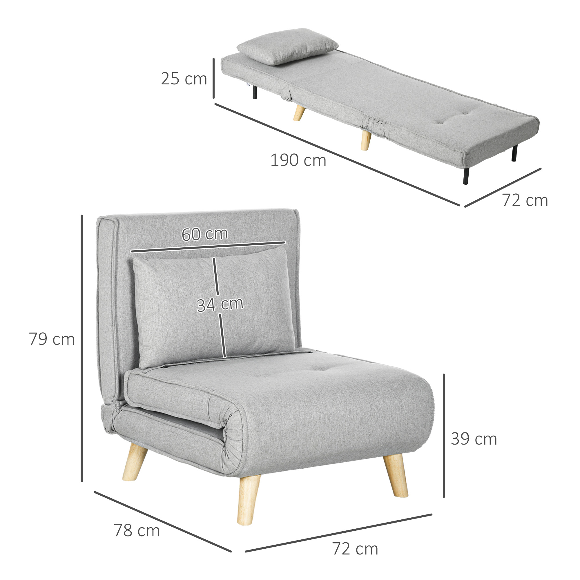 Schlafsessel, 6-stufig verstellbare Lehne, Leinenoptik, bis 150 kg, Hellgrau