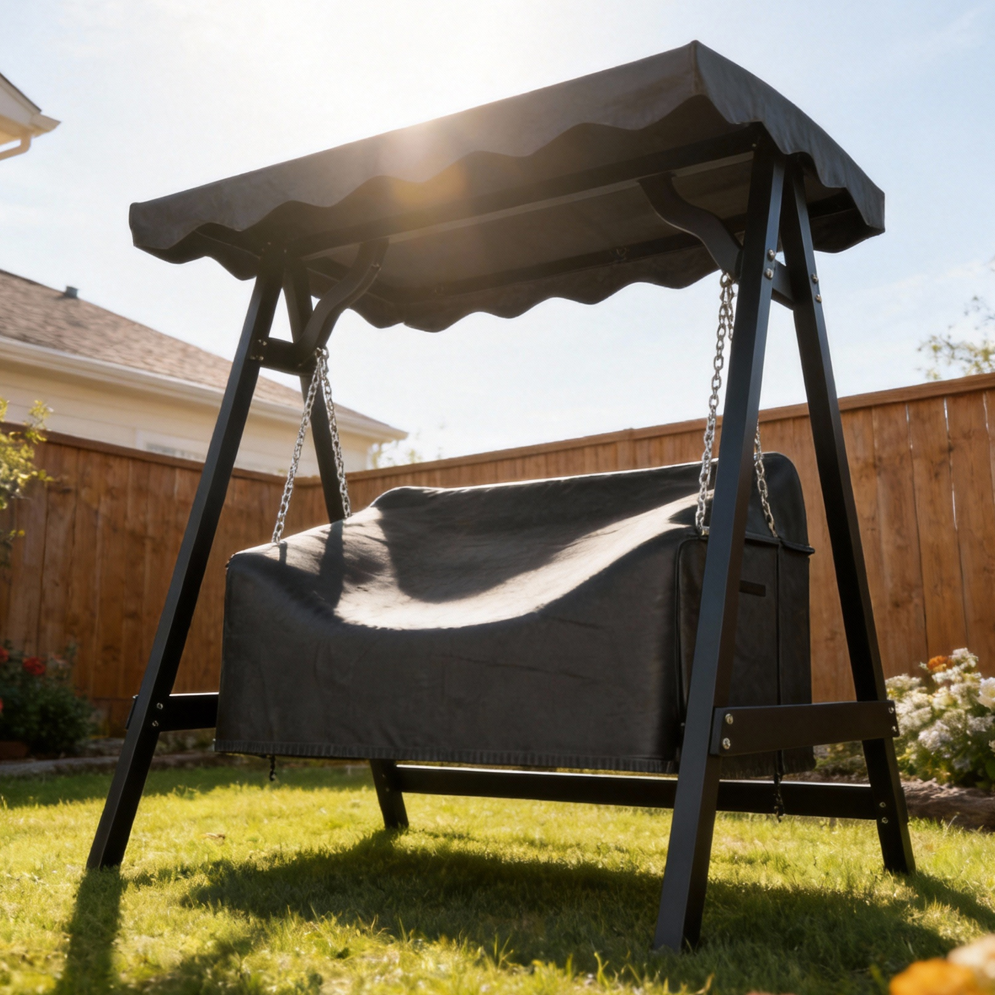 2-Sitzer Gartenschaukel-Abdeckung, wasserdichte Schutzhülle, winddicht und UV-beständig, 420D Oxford-Stoff