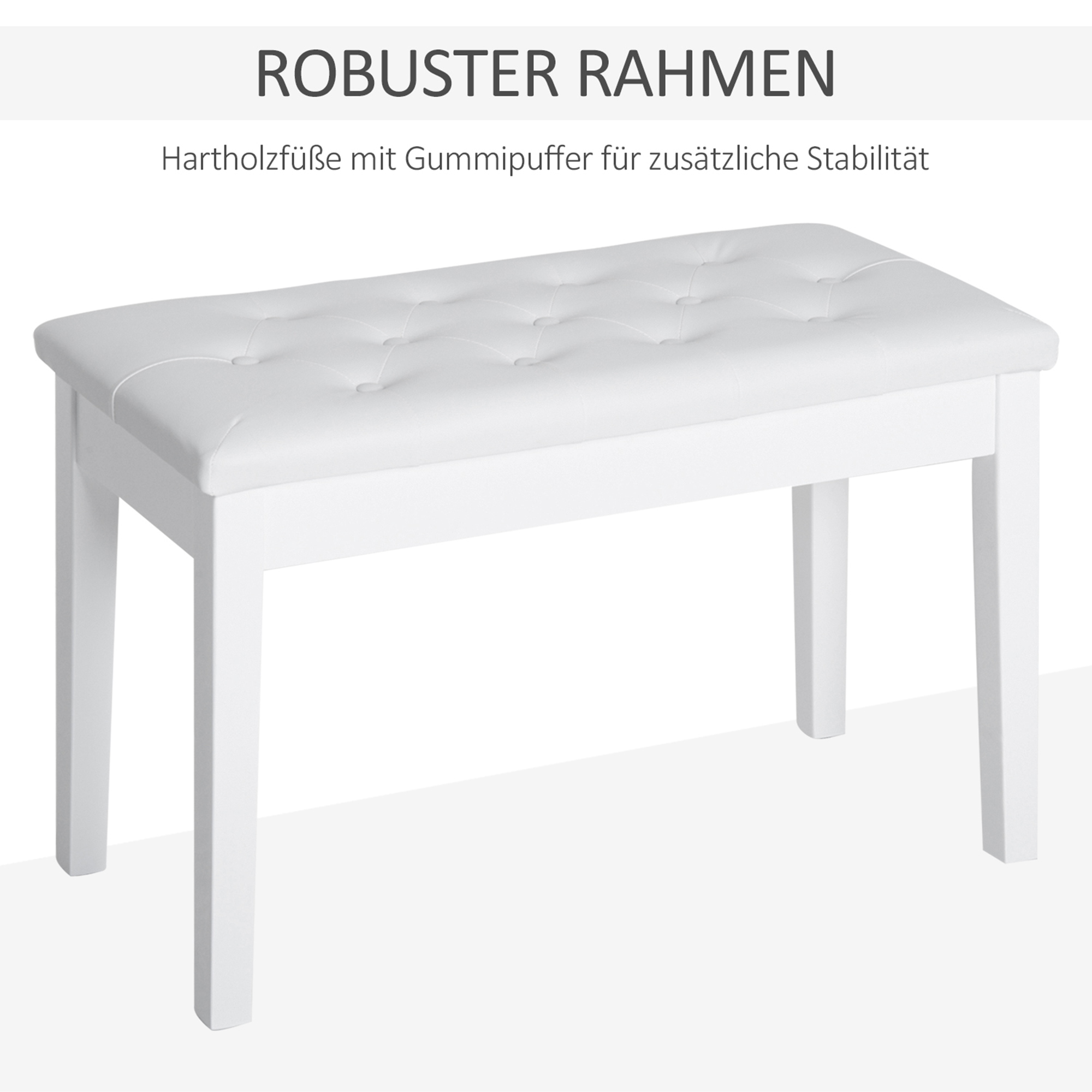 Klavierhocker, Klavierbank mit Verstecktem Stauraum, Klavierstuhl mit Kunstleder Kissen, Pianobank, Massivholz Keyboardbank für Piano, Keyboard, 76 x 36 x 50 cm, Weiß