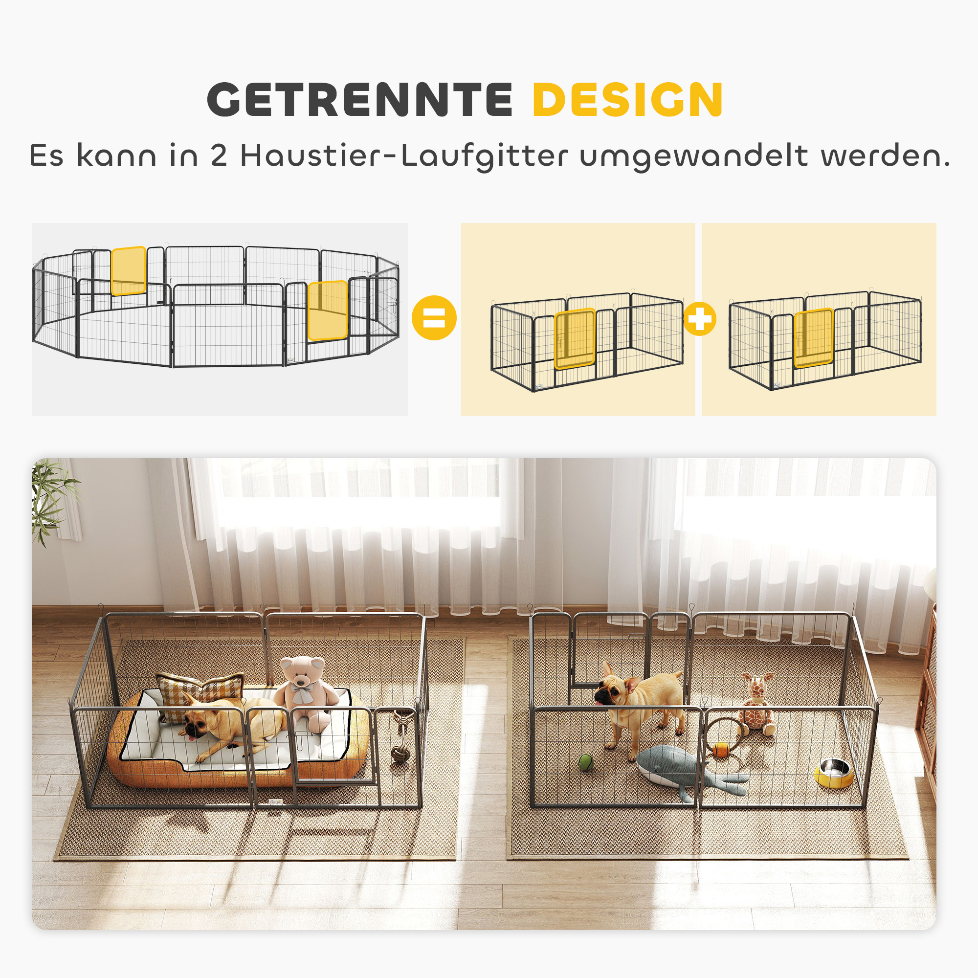 Haustiergehege, Welpenauslauf, Welpengitter, 12 Paneele, Outdoor u.  Indoor, Schwarz