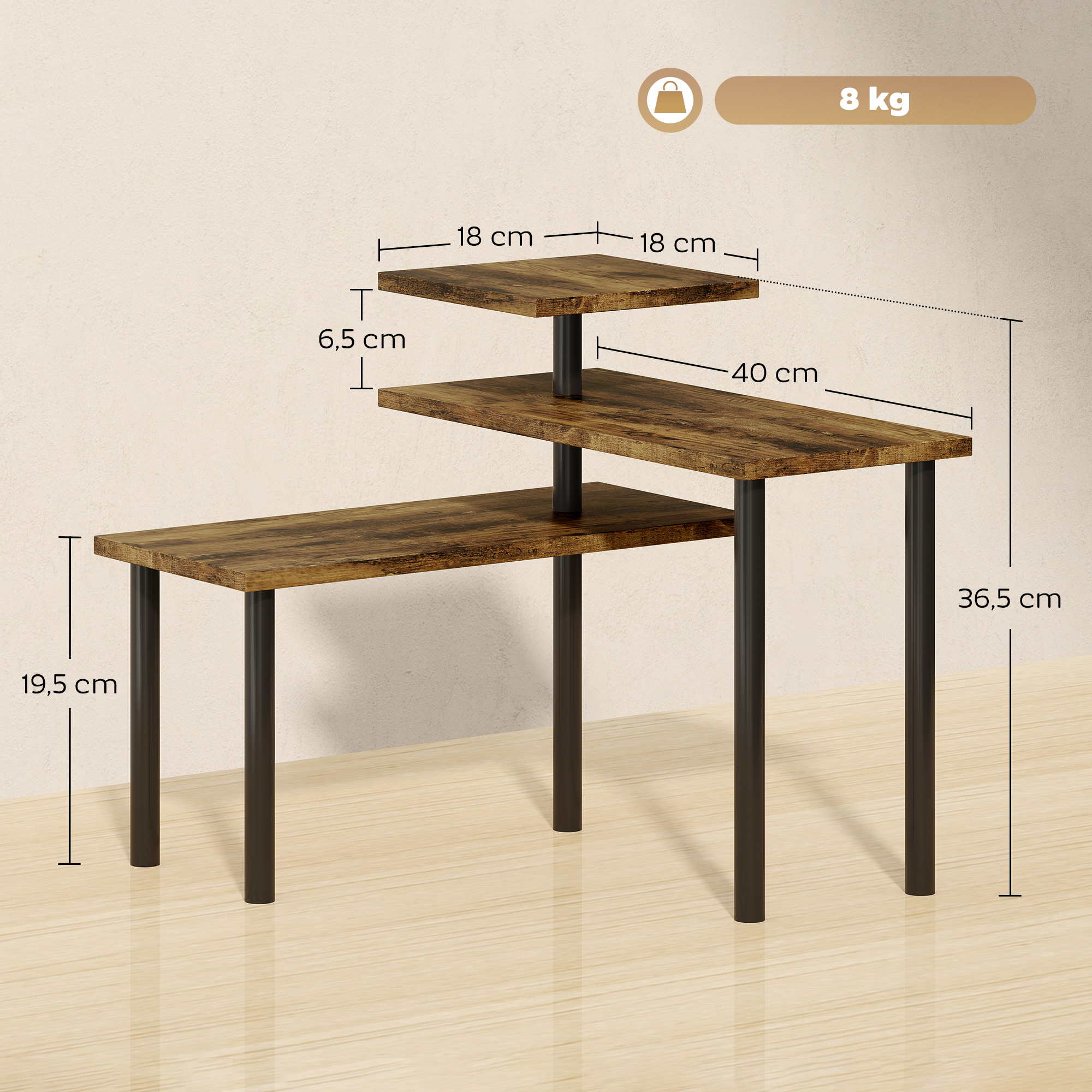 Küchenregal, Drehbar Mikrowellenregal mit 3 Ebenen, Industrielles Standregal Metall, 40 x 18 x 36,5 cm