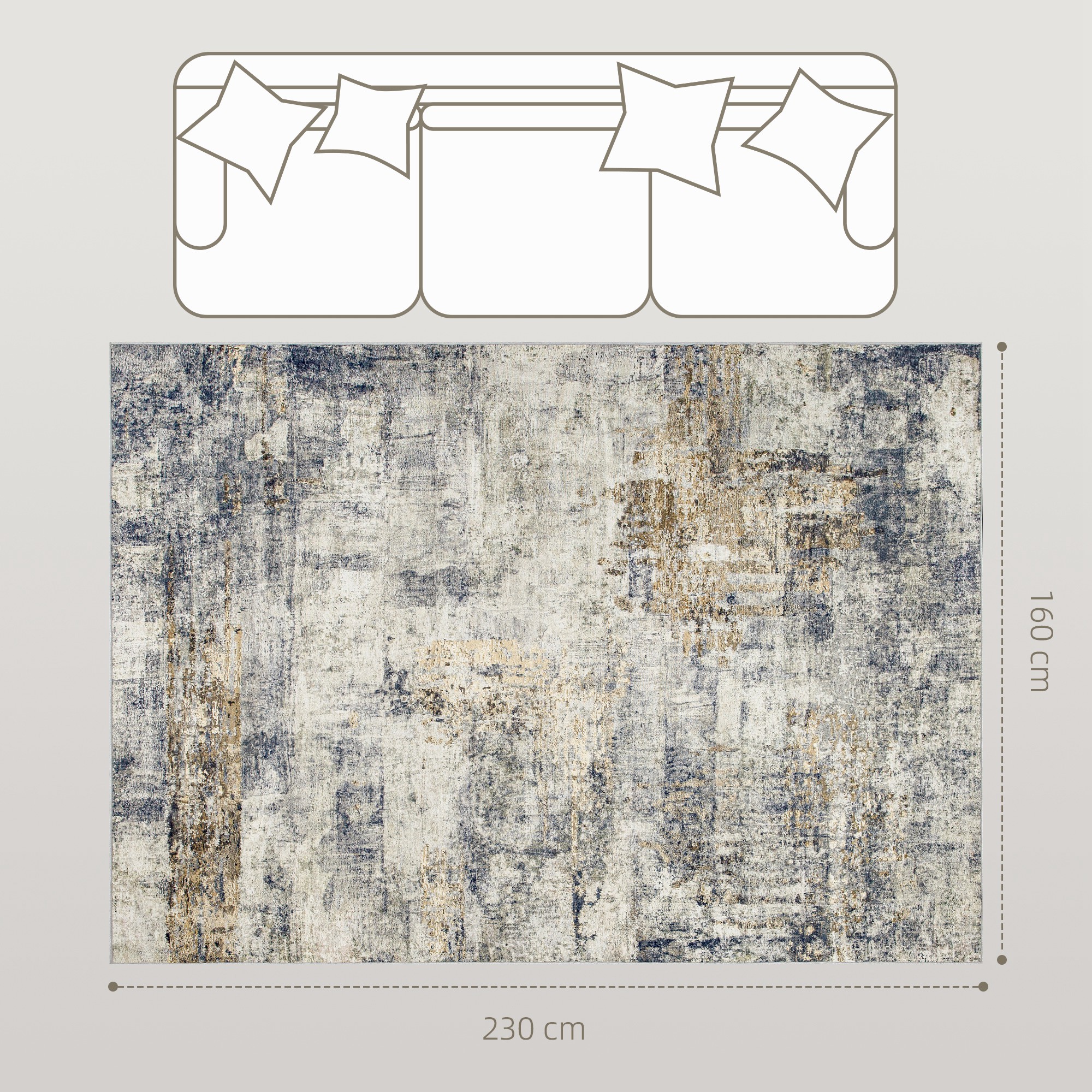 Wohnzimmerteppich, Polyester, modernes künstlerisches Muster, waschbar, Grau