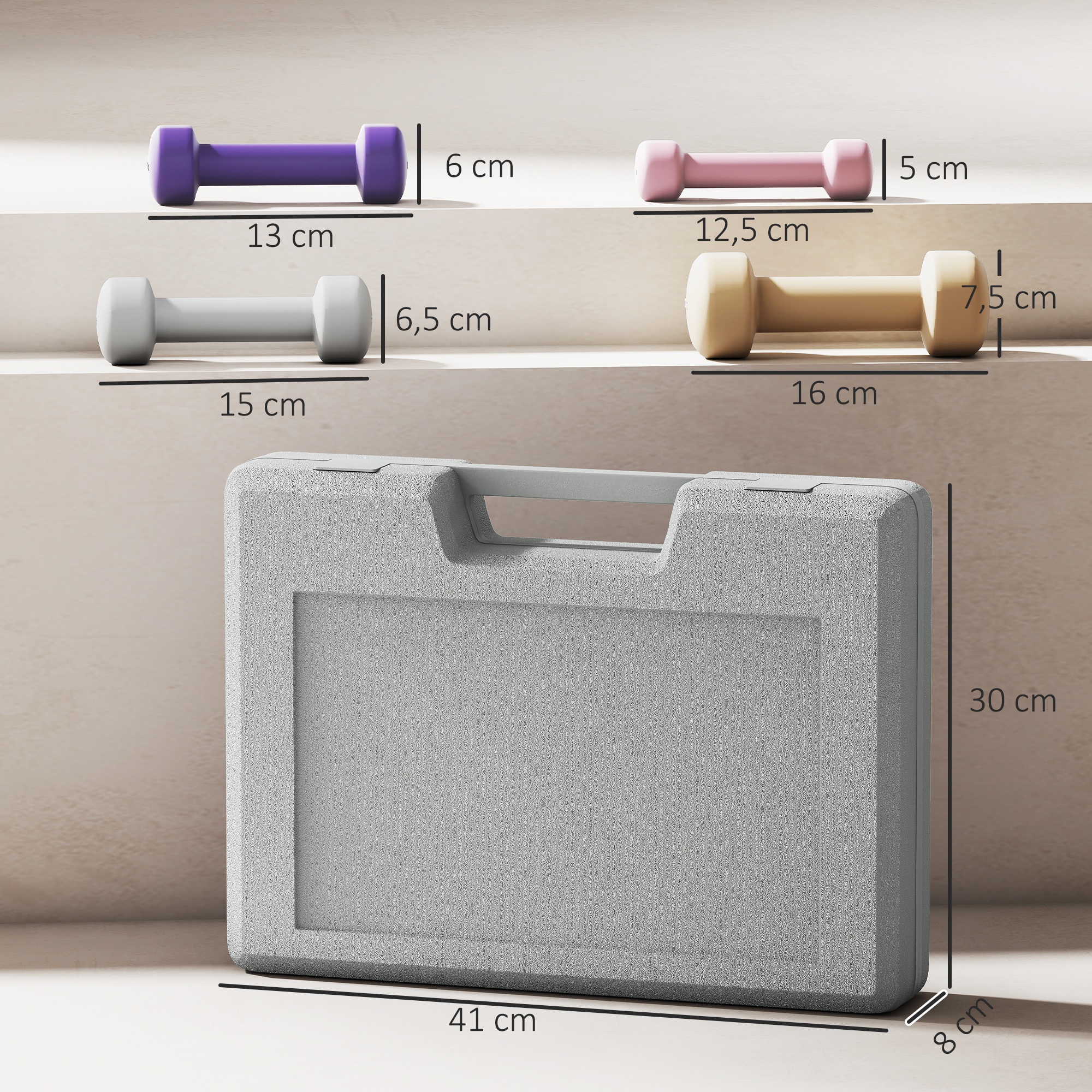 Hantelset 4 Paar 0,5kg-10kg Hanteln mit Koffer, Hantel-Set aus Gusseisen, Hexagon