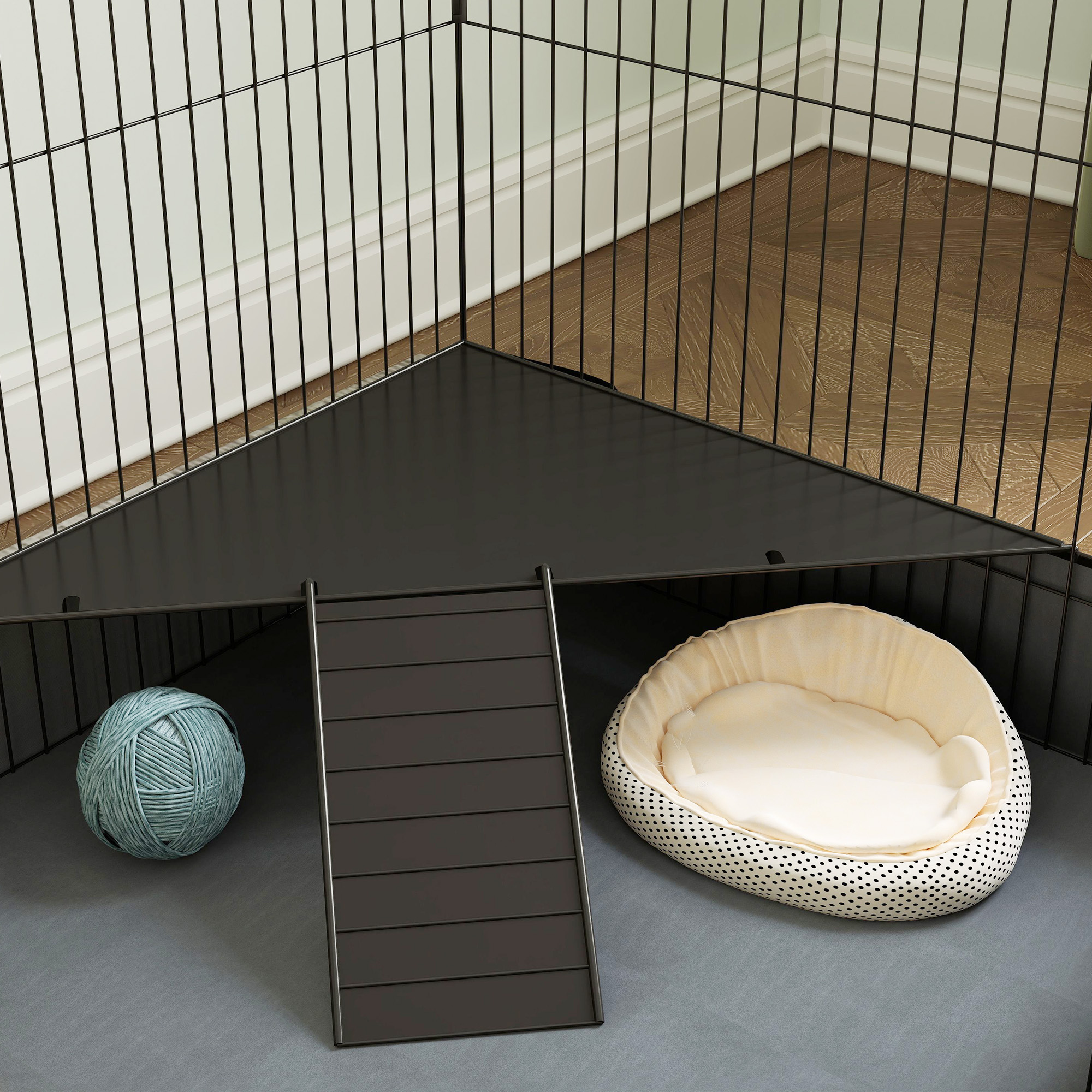 2-in-1-Zwerghamsterkäfig, Kleintierkäfig, Stoffboden, Sitzstangen, Rampe, Schwarz