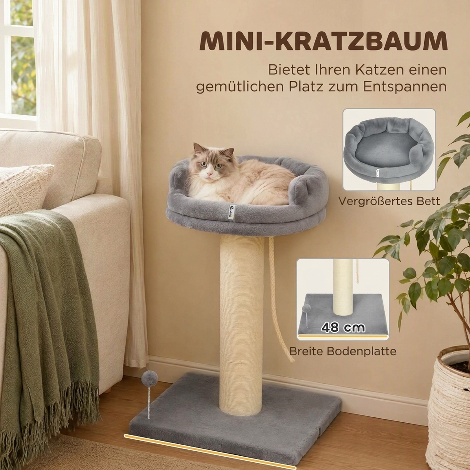 Kratzbaum Katzenbaum Katzenbett, 1 Katzenbett, inkl. Katzenspielzeug, 55 cm x 55 cm x 83 cm, Grau