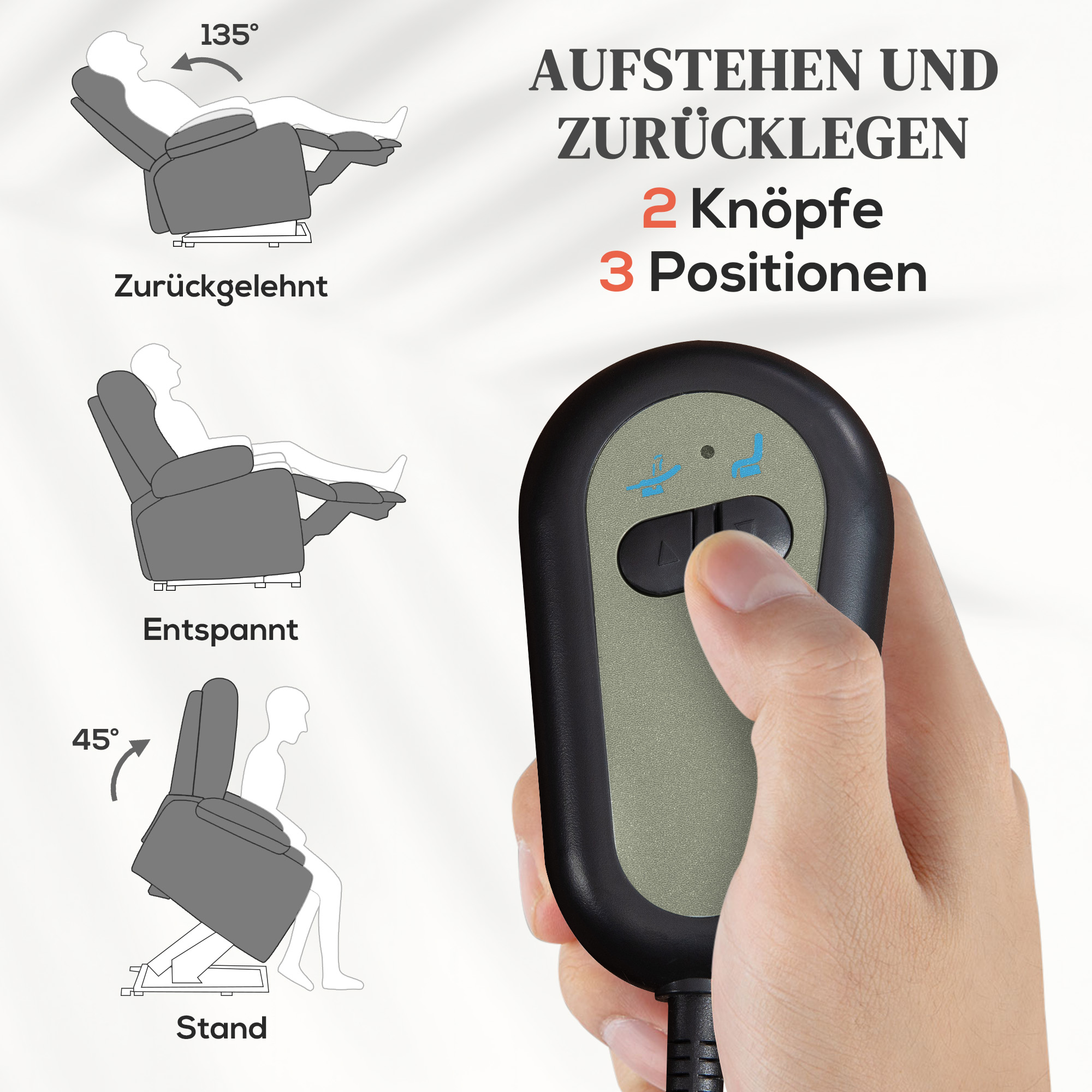 Elektrischer Aufsteh-Sessel, Weicher, samtartiger Stoff, USB-Anschlüsse