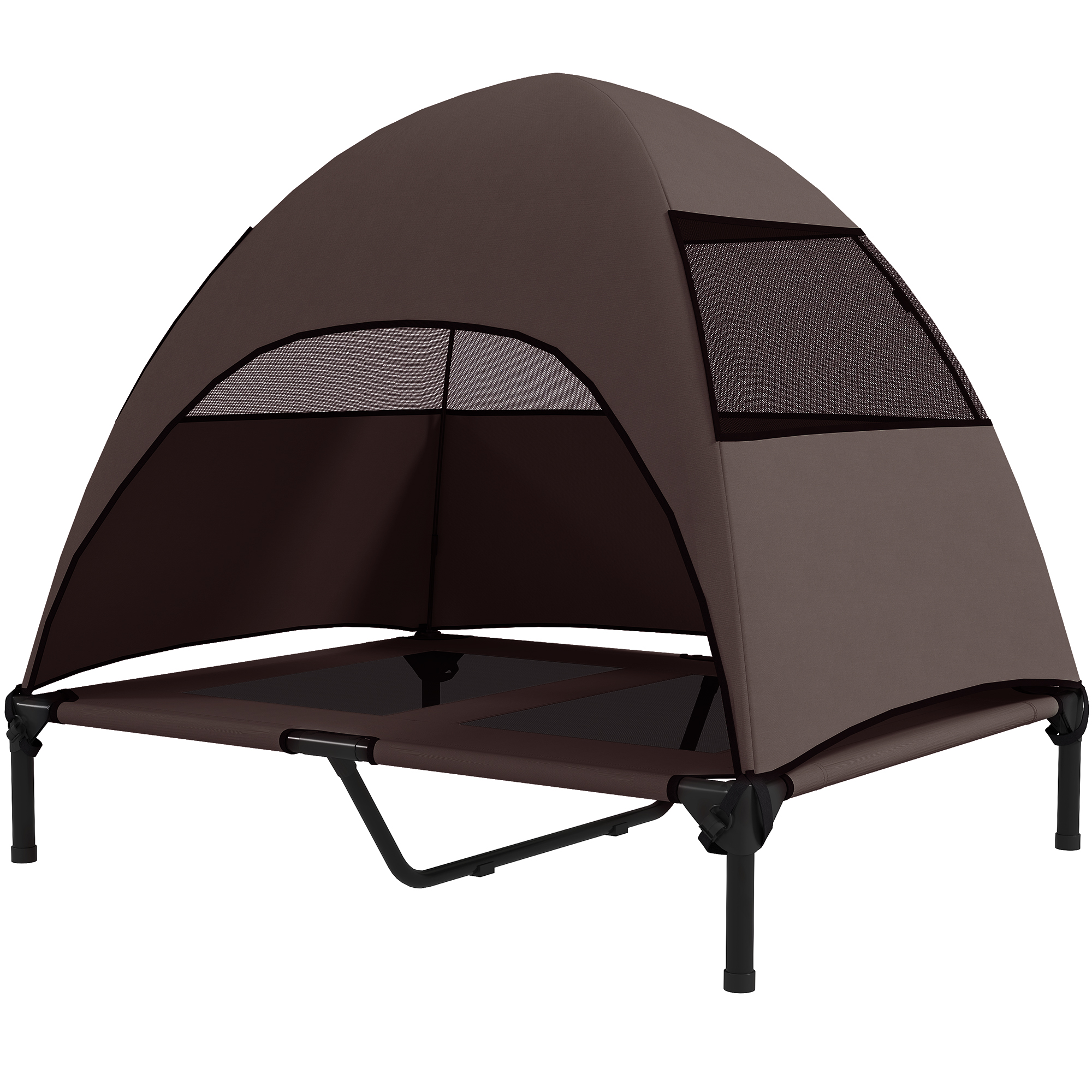 Hundeliege Outdoor mit Dach, erhöhtes Hundebett für Große Hunde, 91 x 76 x 90 cm, Kaffee