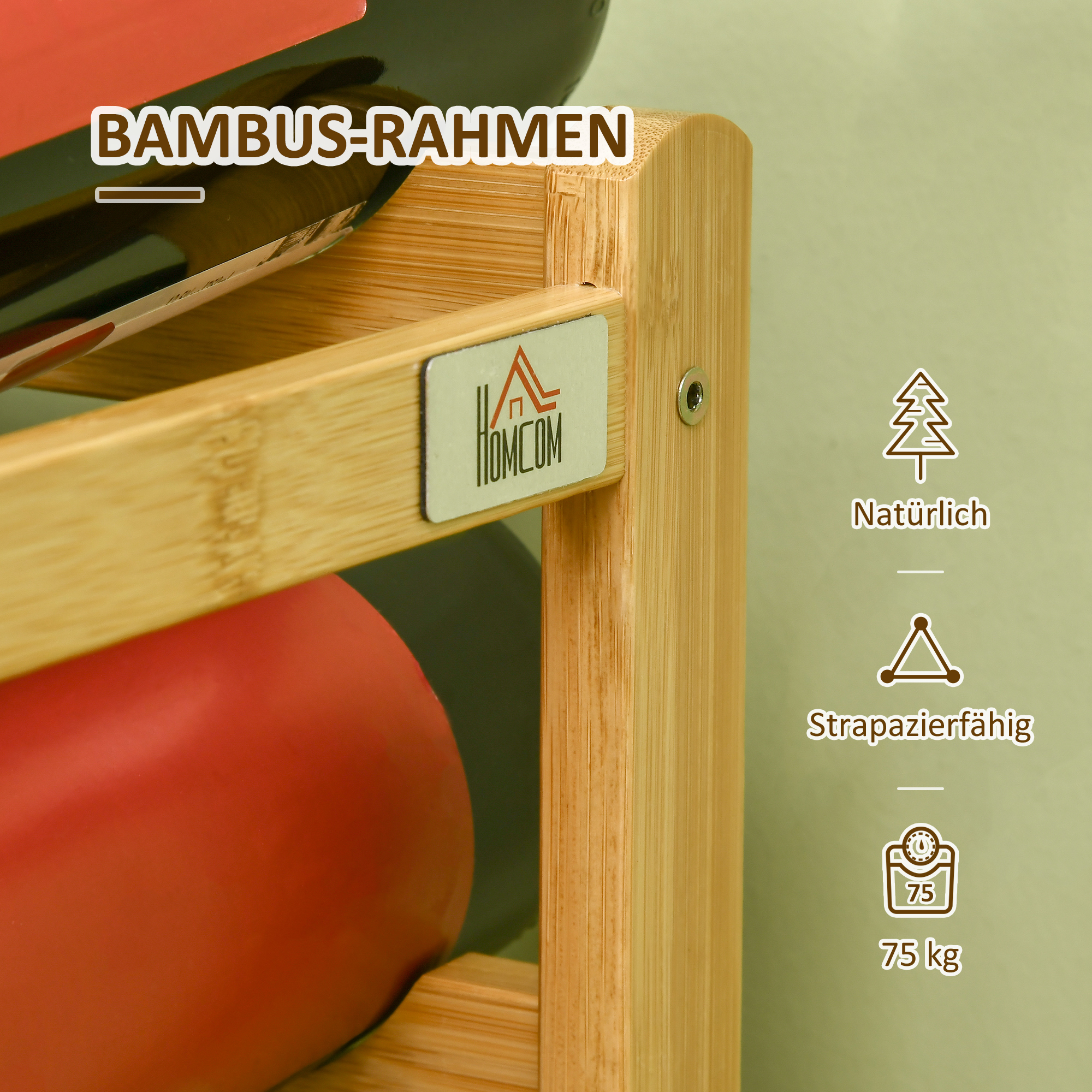 Weinregal aus Bambus für 16  Weinflaschen, 4 Regale, 43 cm x 23,5 cm x 38 cm Natur