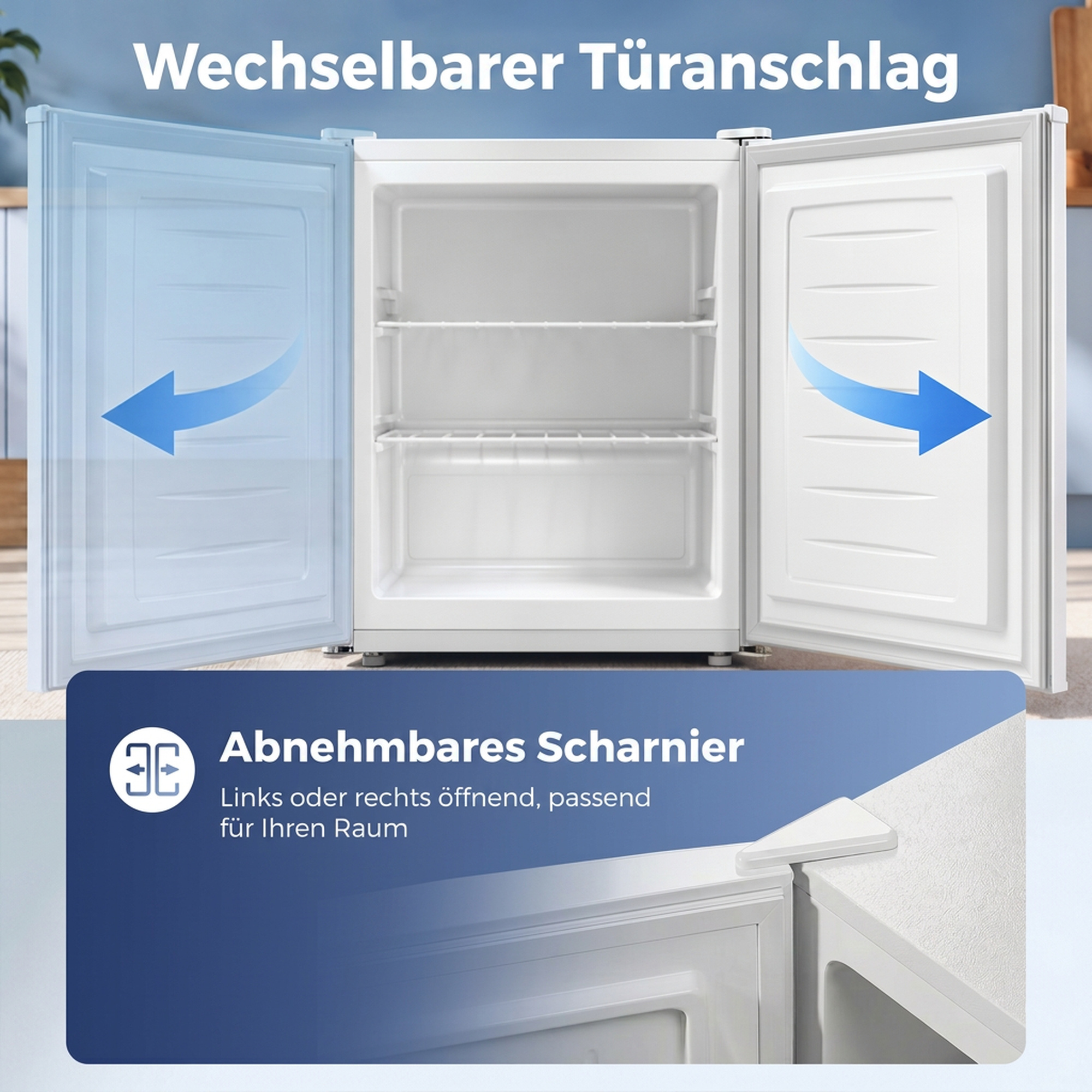 Mini-Gefrierschrank 59 l, Tisch-Gefrierschrank, Türanschlag wechselbar, Ablagen entnehmbar, Temp. einstellbar, Weiß