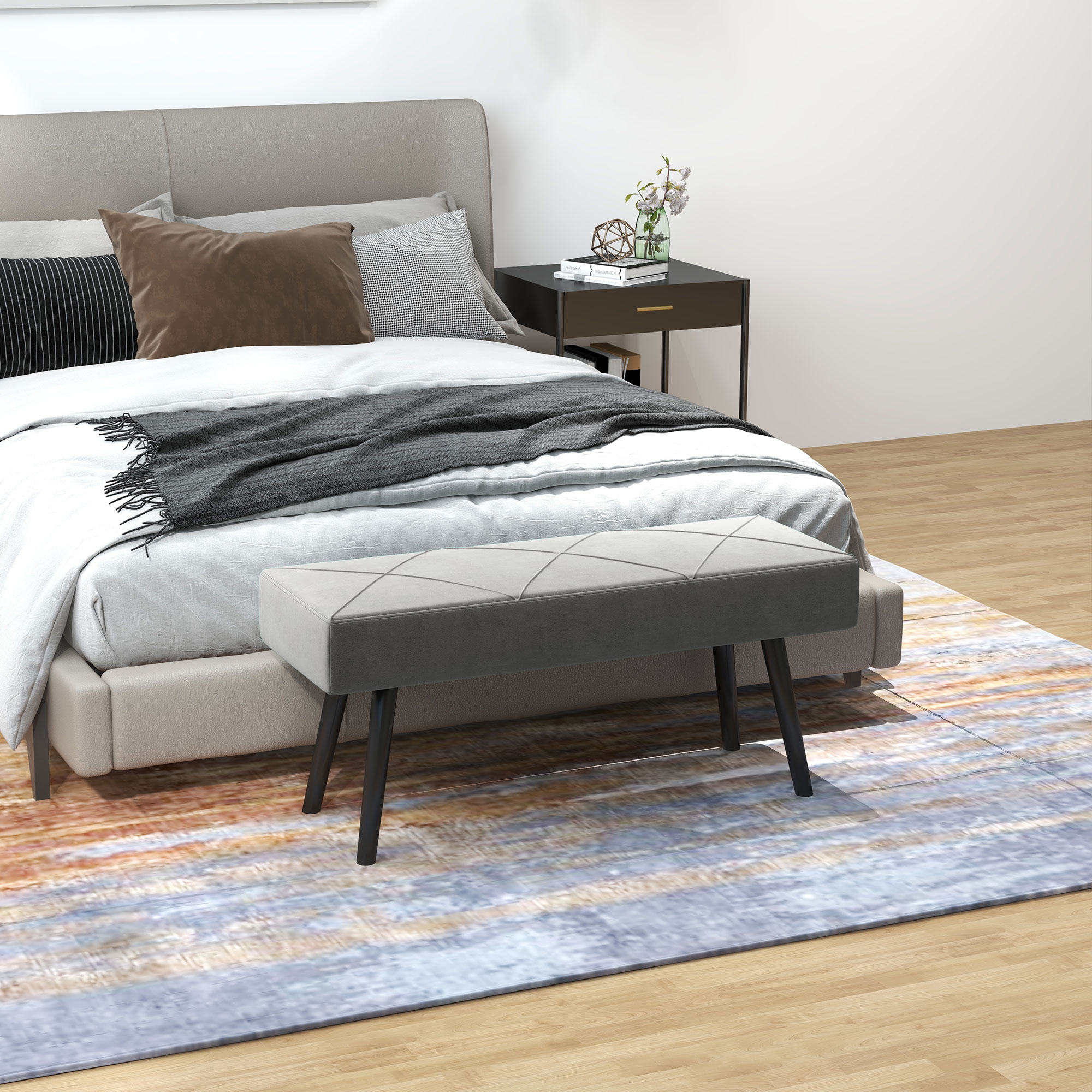 Sitzbank Polsterbank Bettbank, Samtoptik, 100 x 36 x 45 cm, Grau