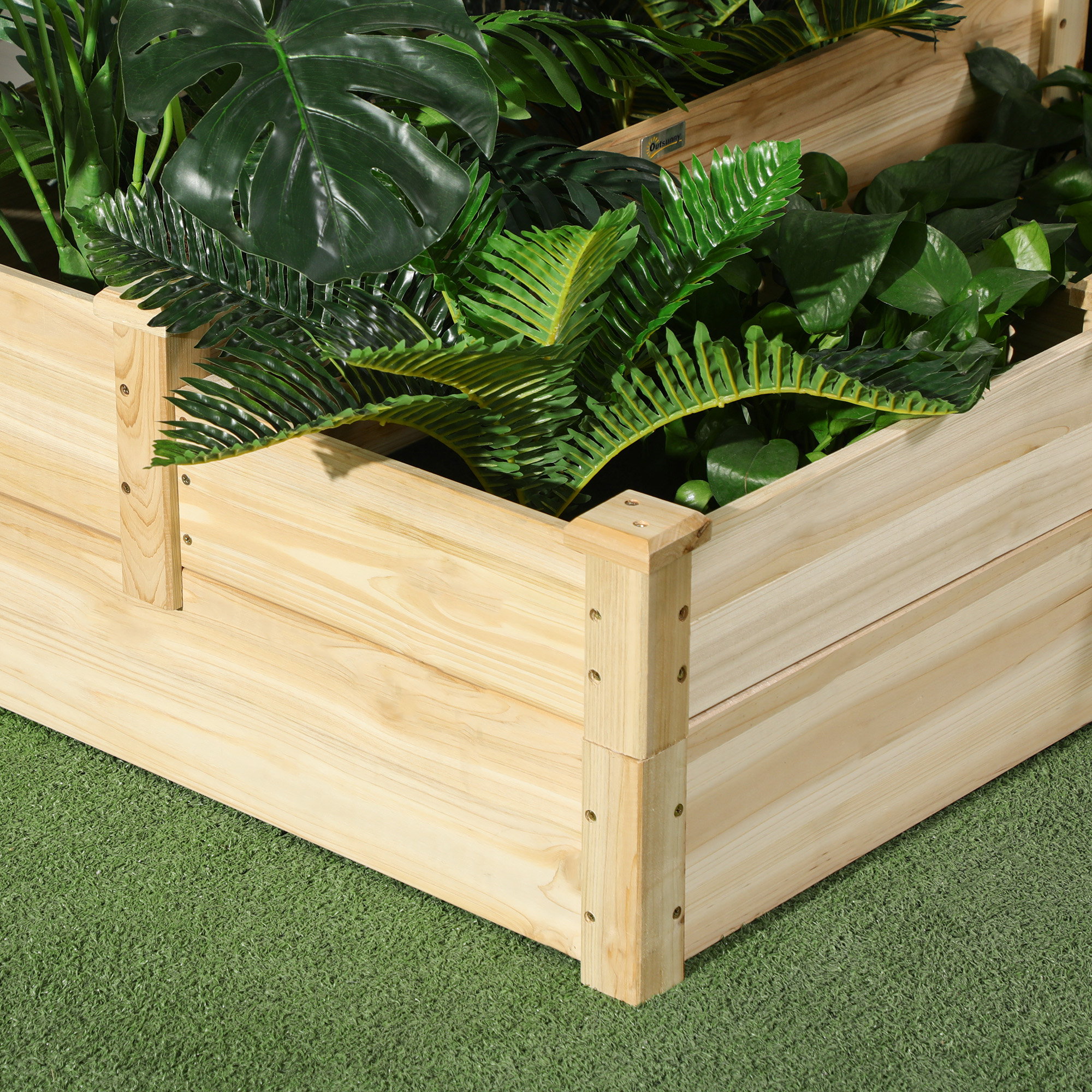 Hochbeet mit 3 Pflanzkästen, 3-stufiges Design, offenere Boden, 108 cm x 88 cm x 36 cm, Natur