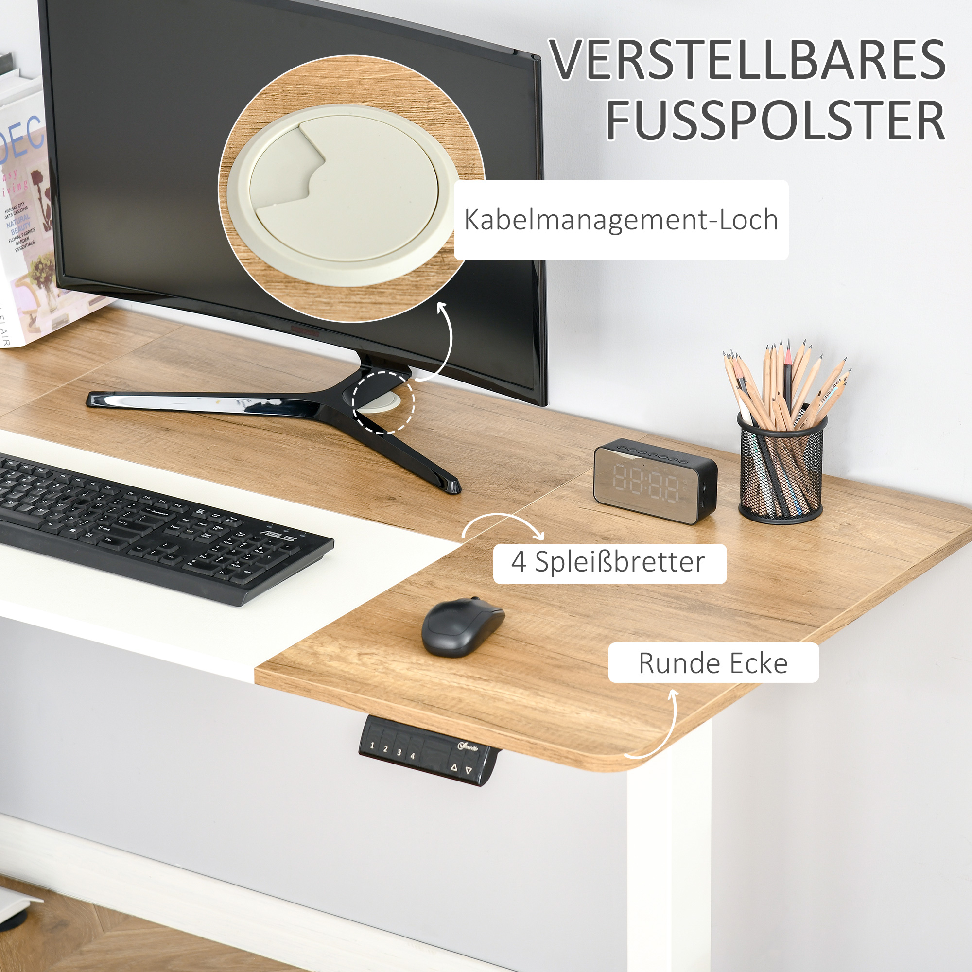 höhenverstellbarer Schreibtisch elektrisch 140 x 70 cm Computertisch mit 4 Memory-Steuerung, 4 tlg. Tischplatte, Steh-Sitz Tisch mit Anti-Kollision, Überhitzungsschutz Weiß