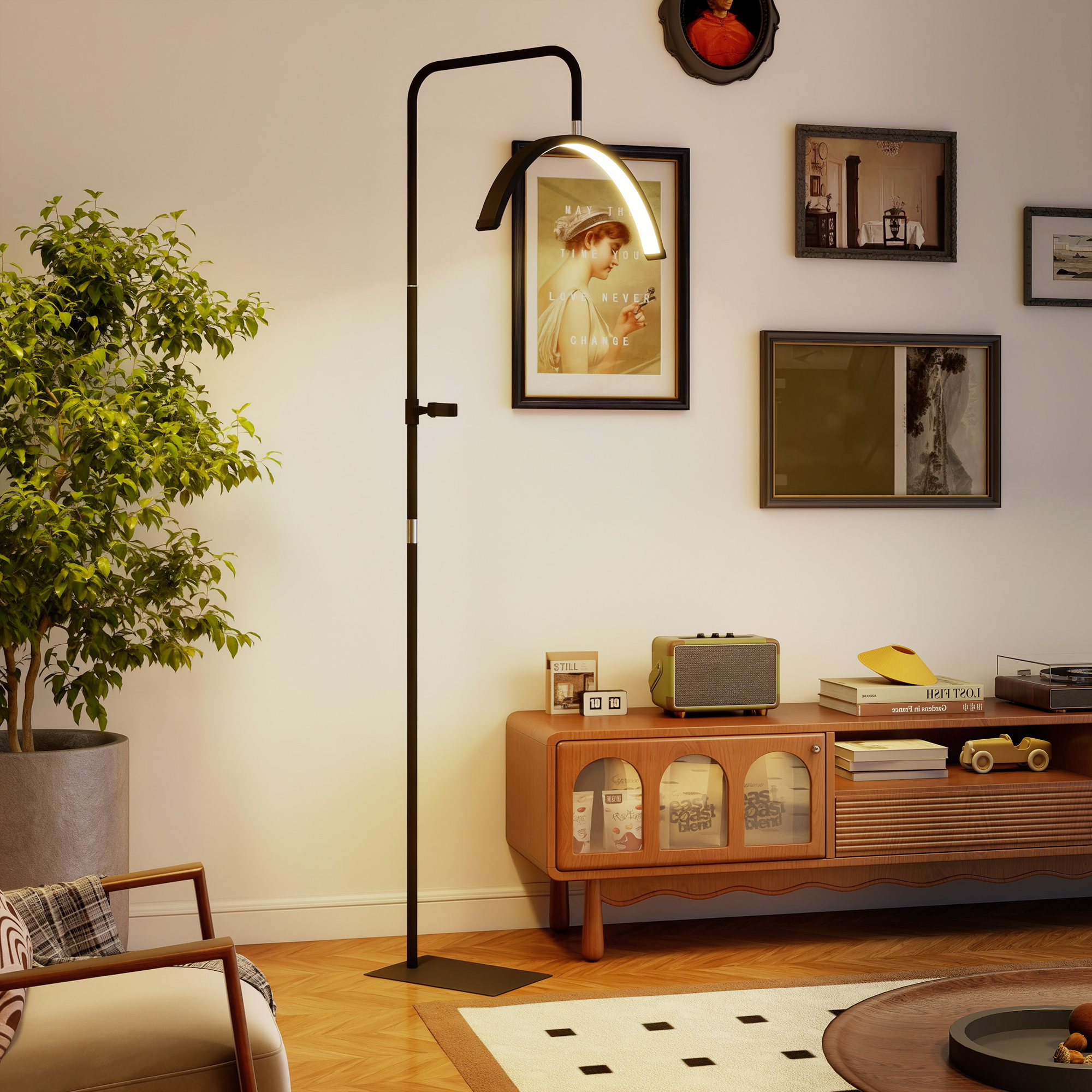 LED Halbmond Wimpern Lampe mit Telefonhalter 350° Drehbar Beauty-Ringlicht Warme Lampe mit Einstellbar Höhe