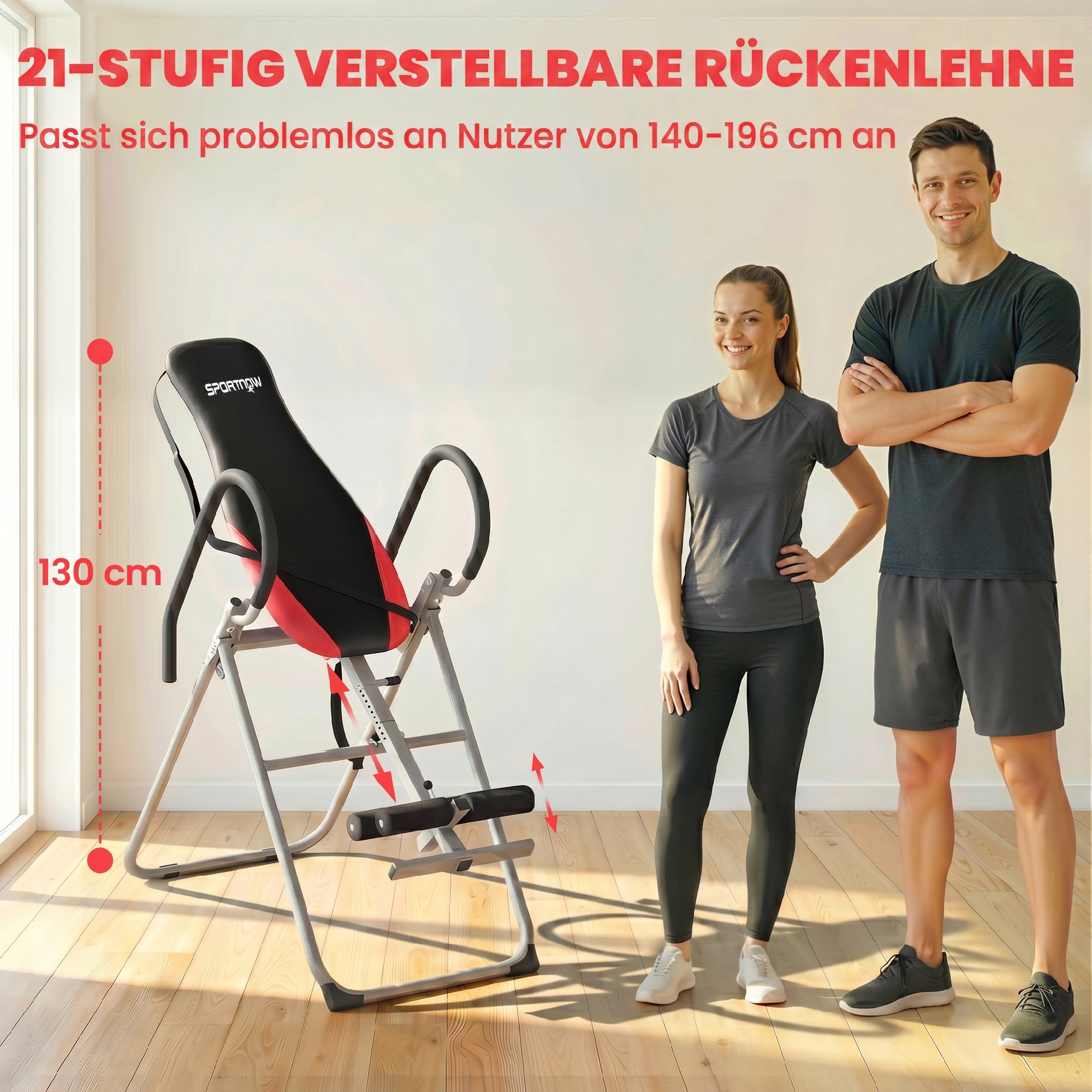 Inversionsbank, klappbar, Inversionstisch mit Verstellbarem Knöchelverschluss, Sicherheitsgurt, rutschfest