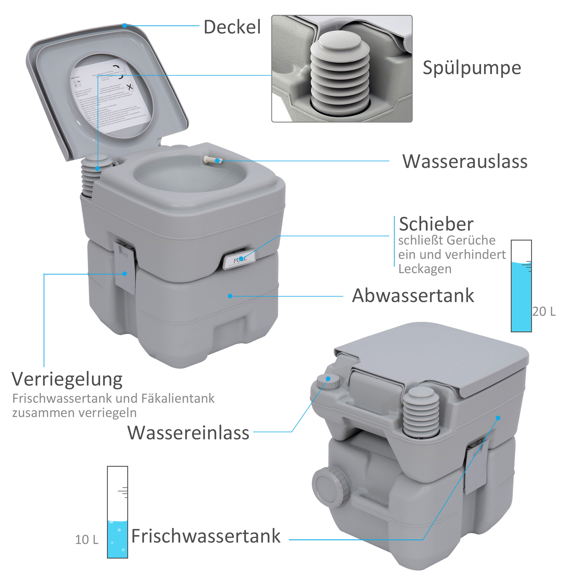 Campingtoilette Mobiltoilette WC Chemie mobile Toilette Reise Wohnmobil