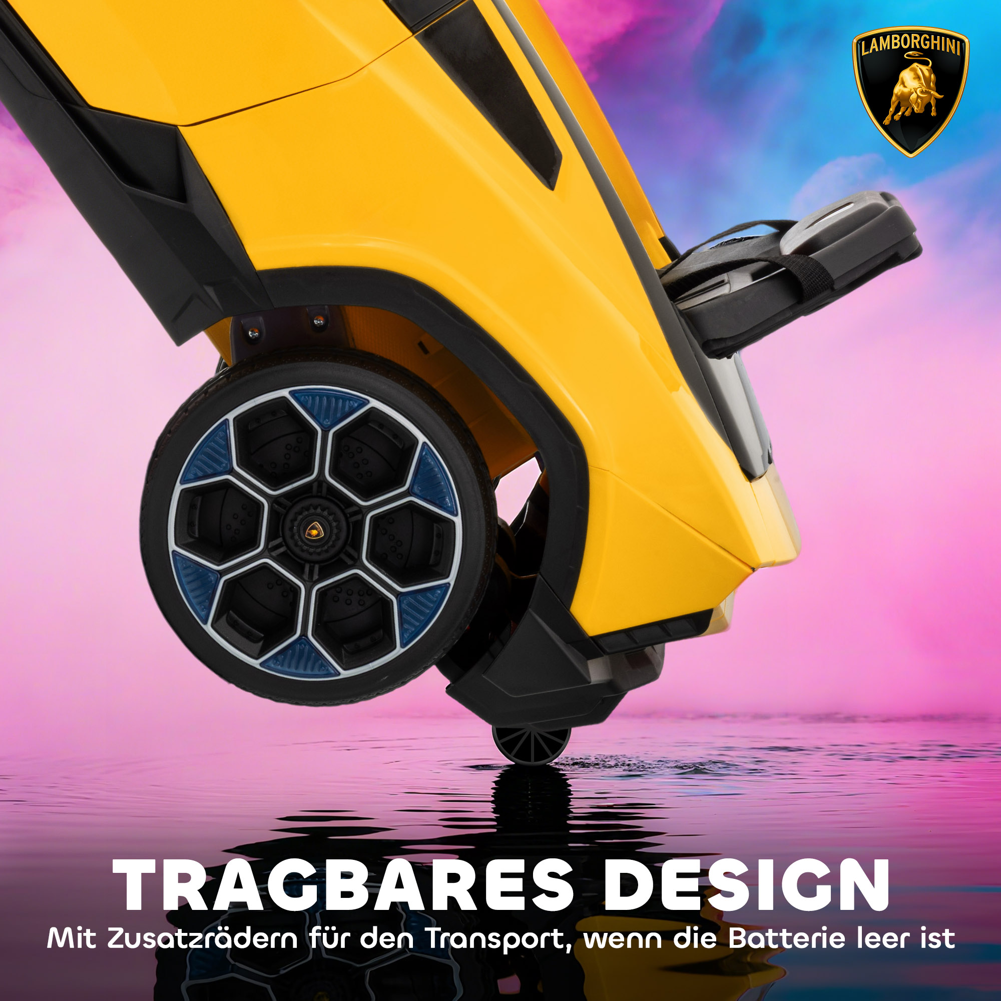 Kinder Elektroauto 12V Kinderauto mit 2,4 GHz Fernbedienung, 2 Motor, Hupe, LED, Musik, 101,5 x 49 x 43 cm, Gelb