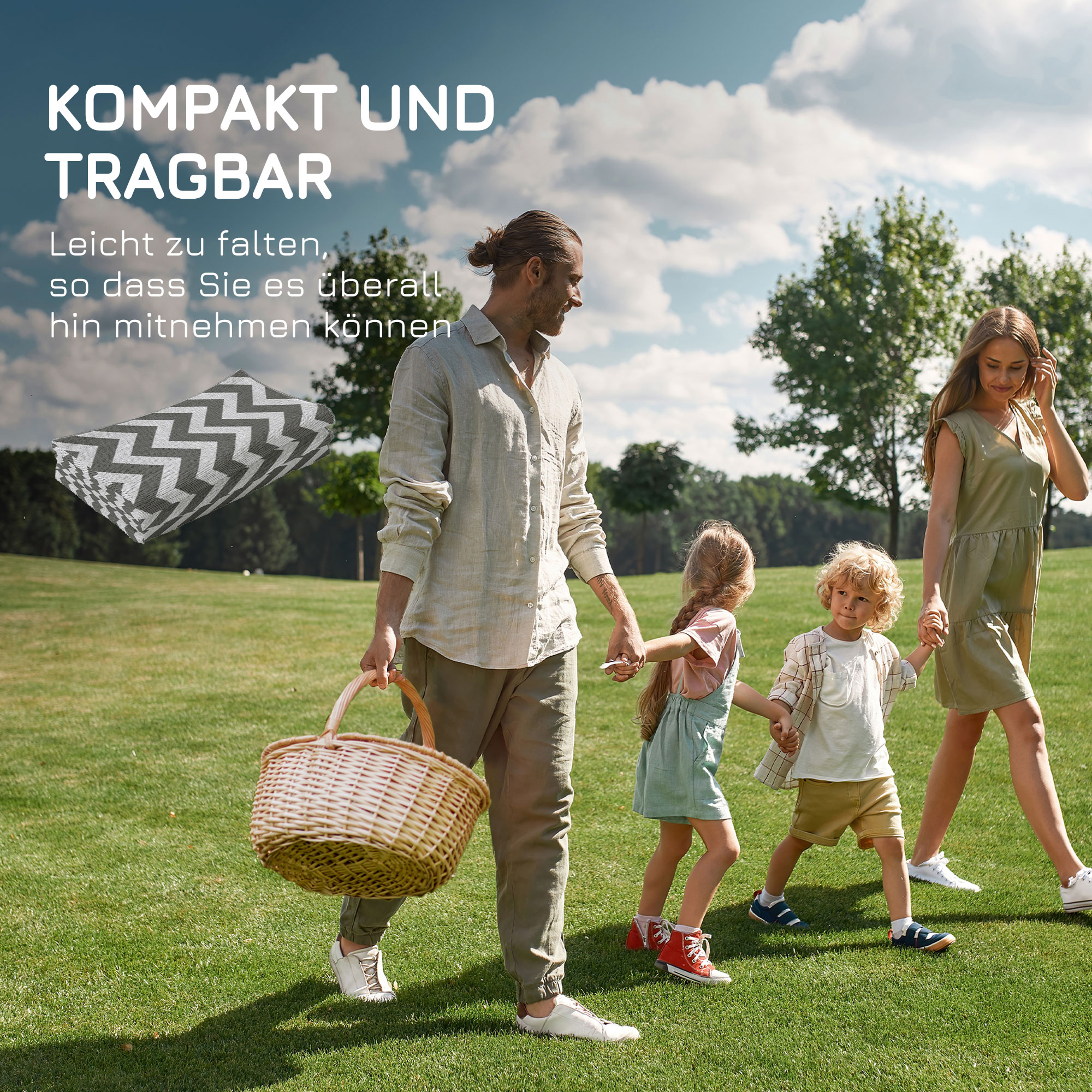Outdoor-Teppich, wasserdicht, doppelseitiges Design, hochwertige Kunststofffaser, hellgrau+weiß, 121 x 182 cm