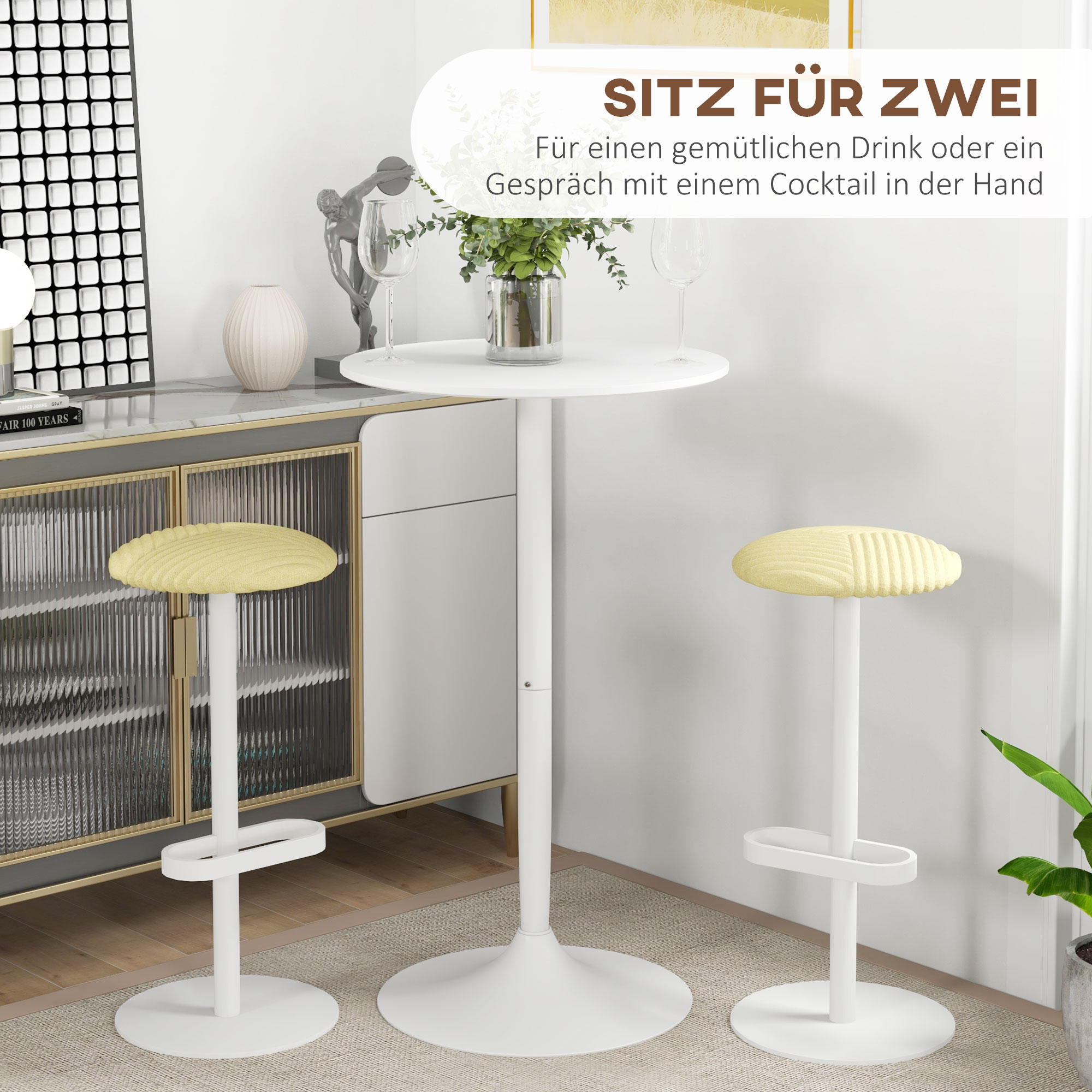 Bartisch Stehtisch, Tisch für 2 Personen, 60 x 60 x 102 cm, Weiß