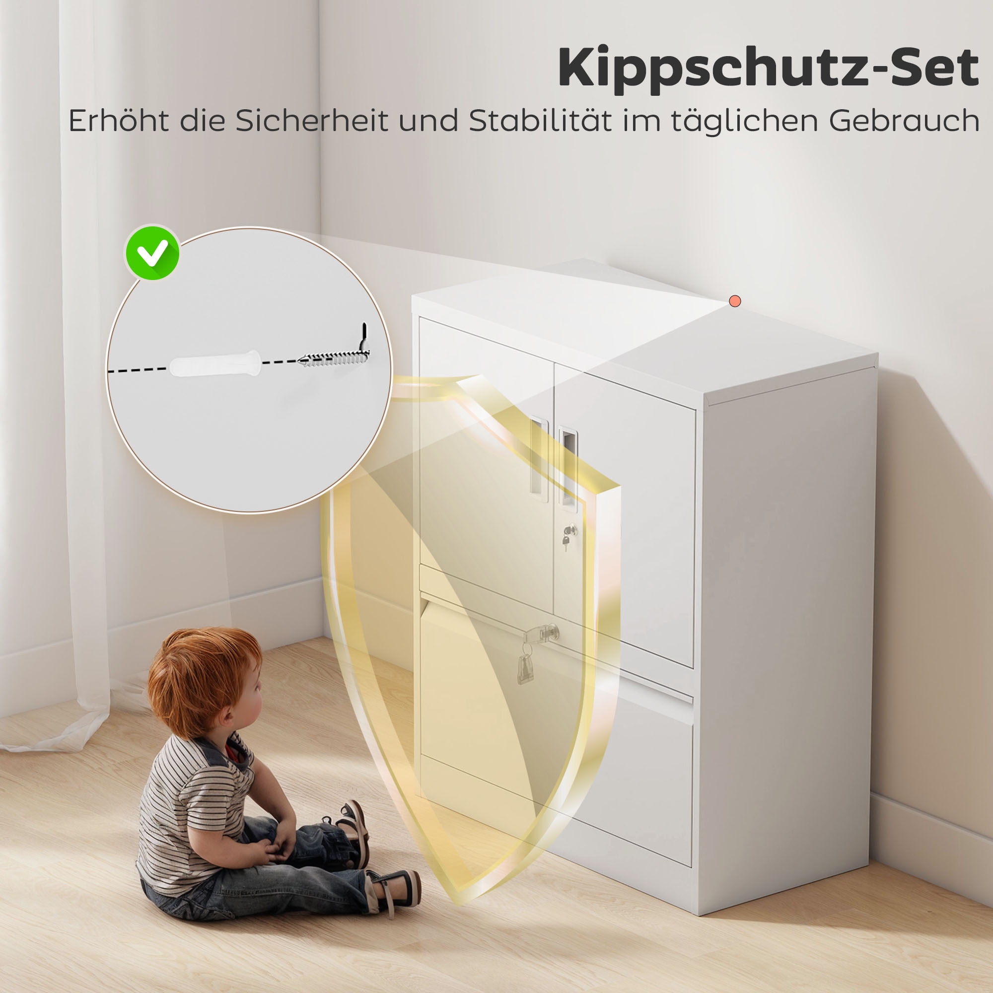 Aktenschrank Büroschrank Abschließbar Mehrzweckschrank aus Stahl mit 2 Türen, Verstellbaren Regalen Weiß