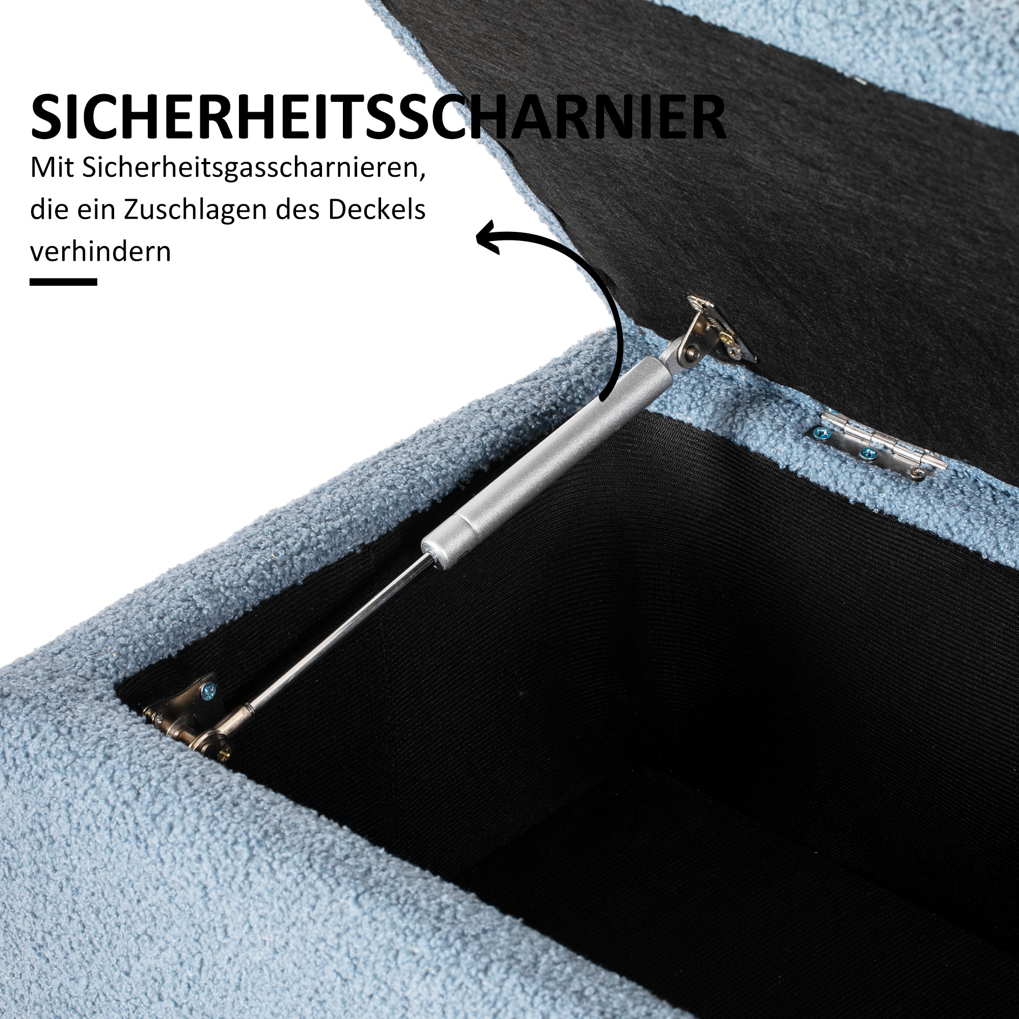 Polsterbank mit Stauraum, Sitztruhe, Kaschmiroptik, bis 120 kg, Naturholzrahmen, 95 x 38 x 45 cm, Blau
