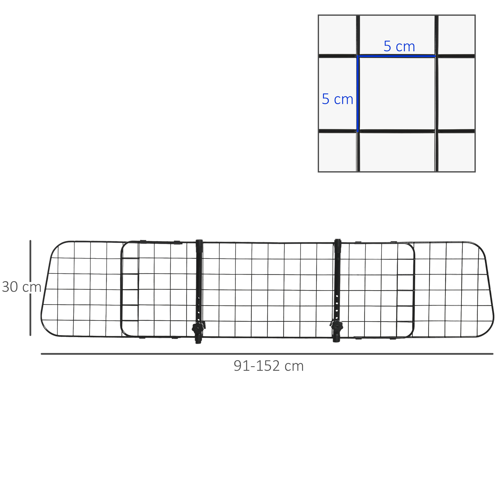 Hundegitter Auto Universal  Autoschutzgitter für Hunde mit Stufenlos Verstellbare Breite, Trenngitter für Kofferraum Hunde Autogitter Hundeschutzgitter Schutzgitter 91-152 x 30 cm
