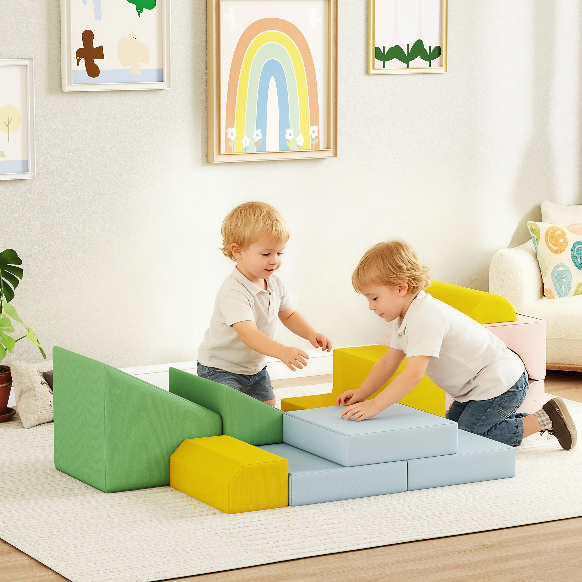 Softbaustein-Set für Kinder, 12-teiliges Stoffblock-Set, Schaumstoff, Cordbezug, waschbar, Pastellbunt