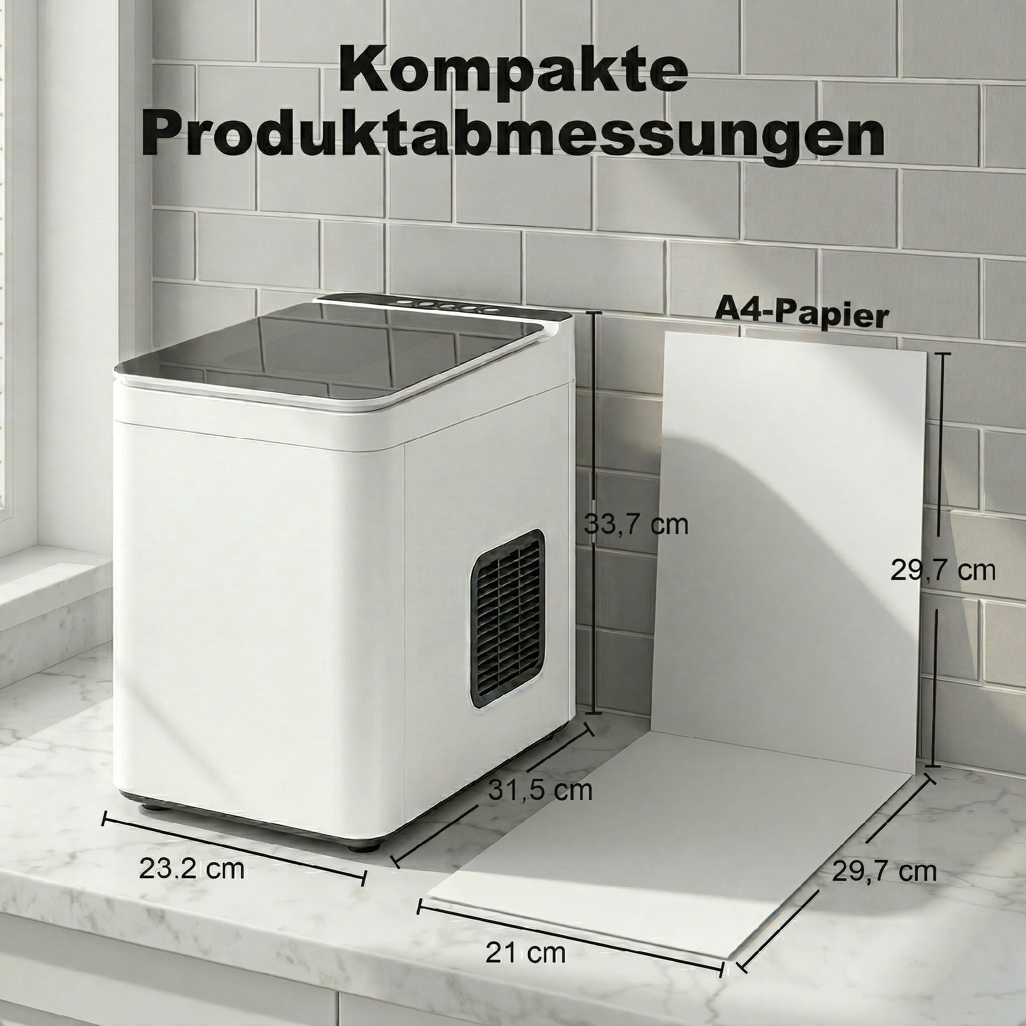 Tisch-Eismaschine Selbstreinigend Kompakter Eisbereiter mit Schaufel und Korb Weiß
