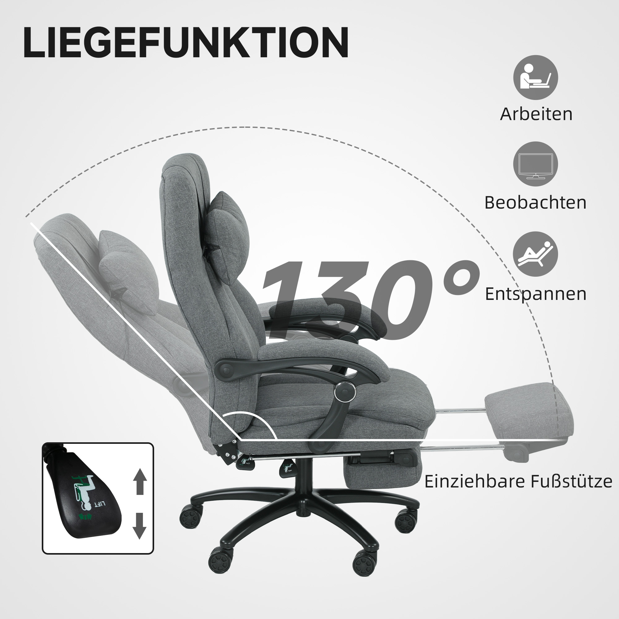 Massage-Bürostuhl, USB-Schnittstelle, schwenkbare Räder, Dunkelgrau
